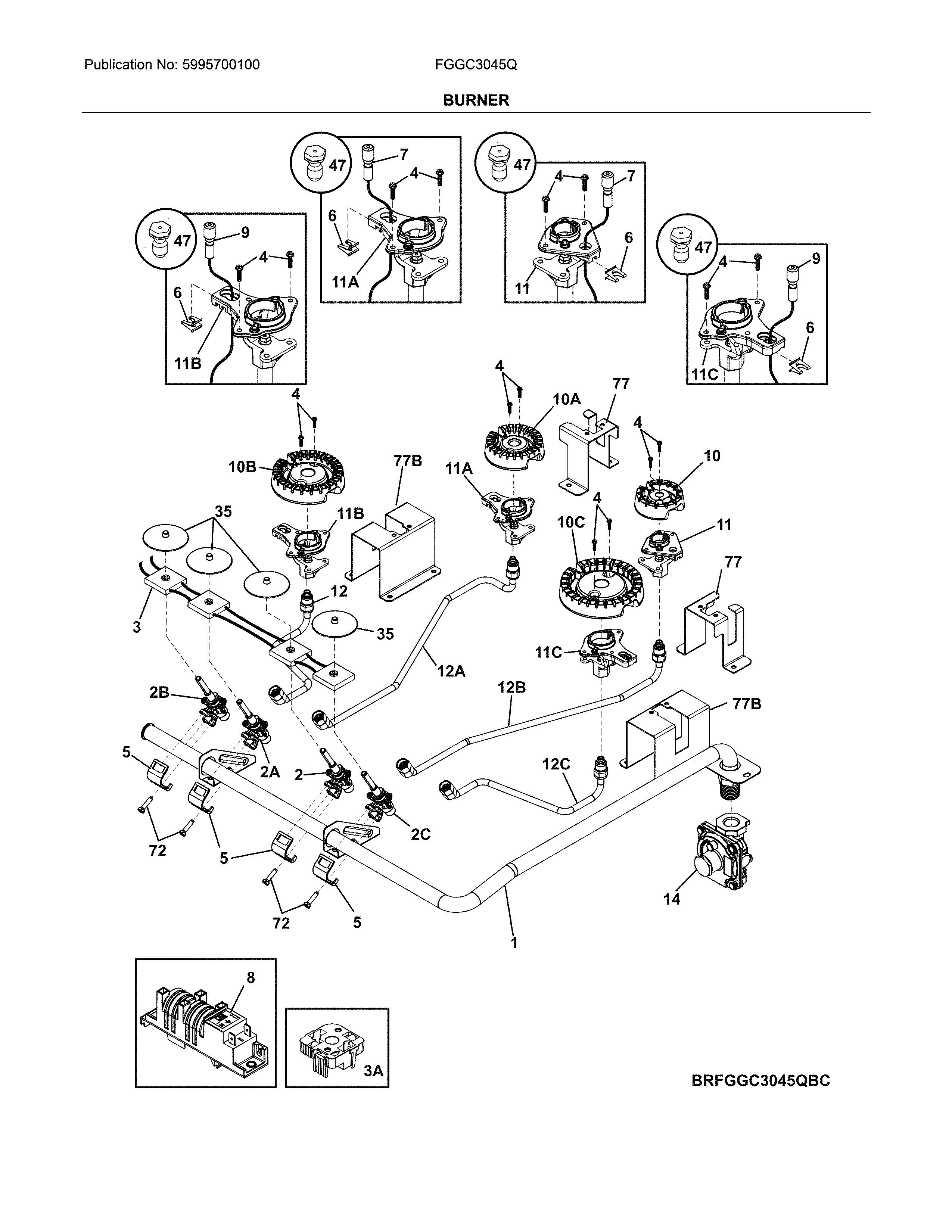 Frigidaire FGGC3045QBC burner diagram