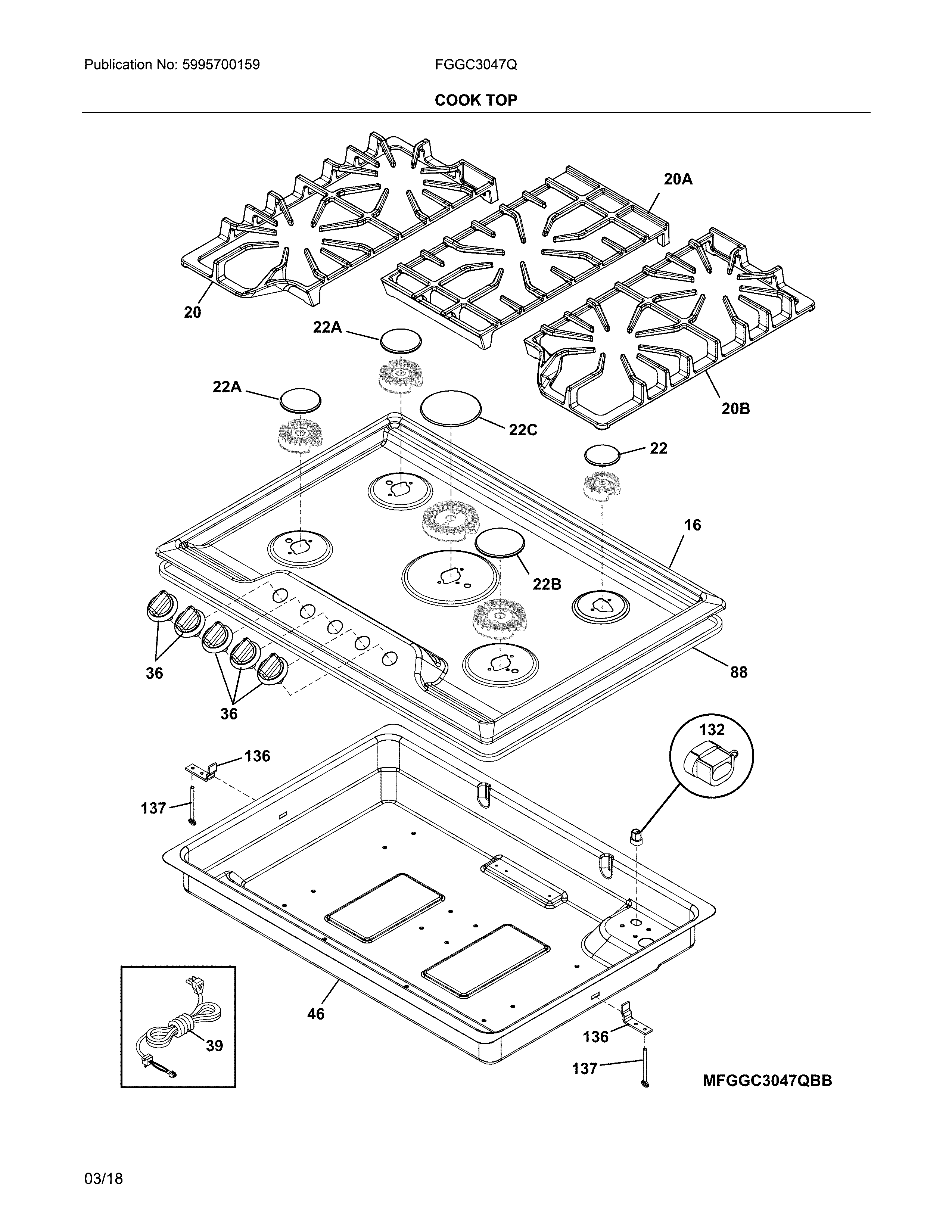 Frigidaire FGGC3047QSC cooktop diagram
