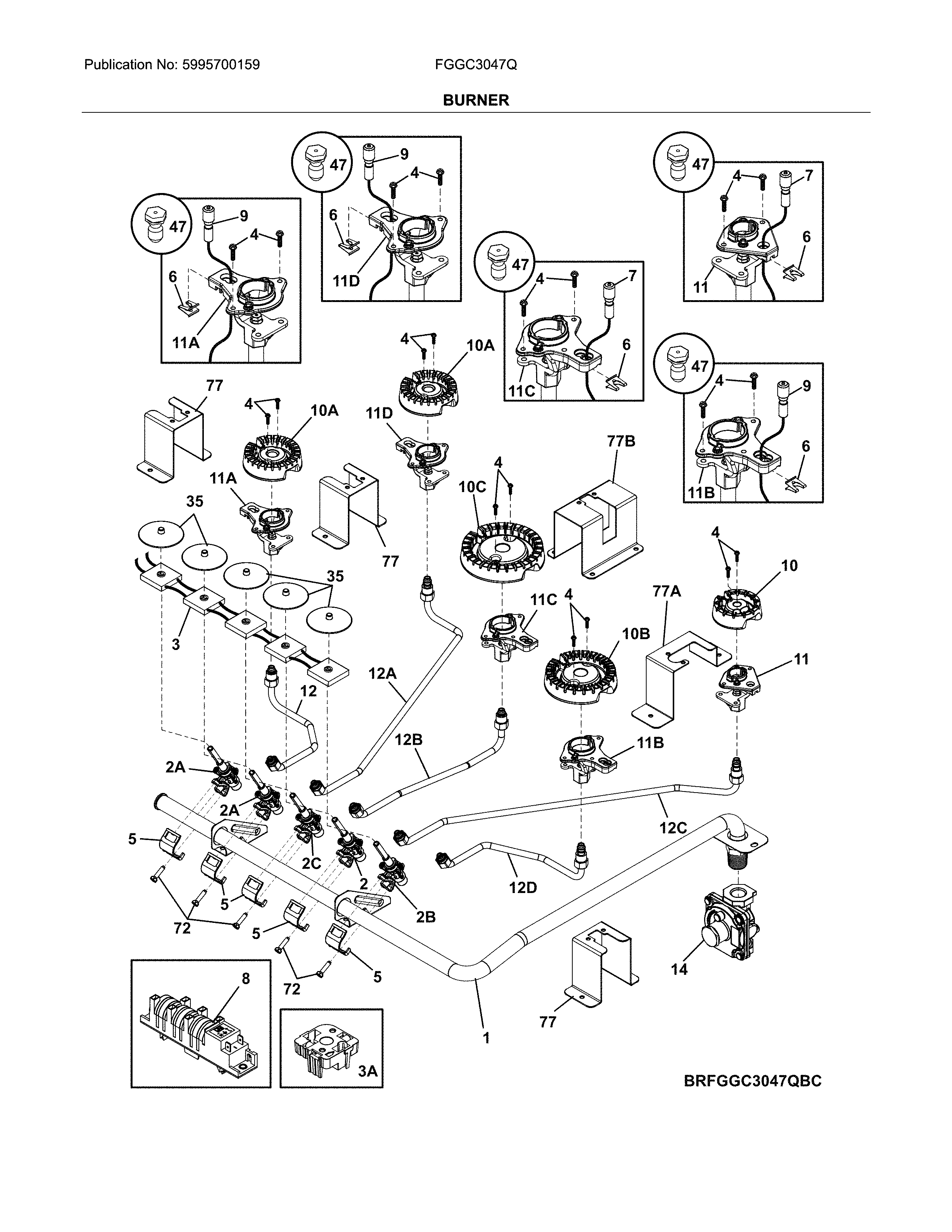 Frigidaire FGGC3047QSC burner diagram
