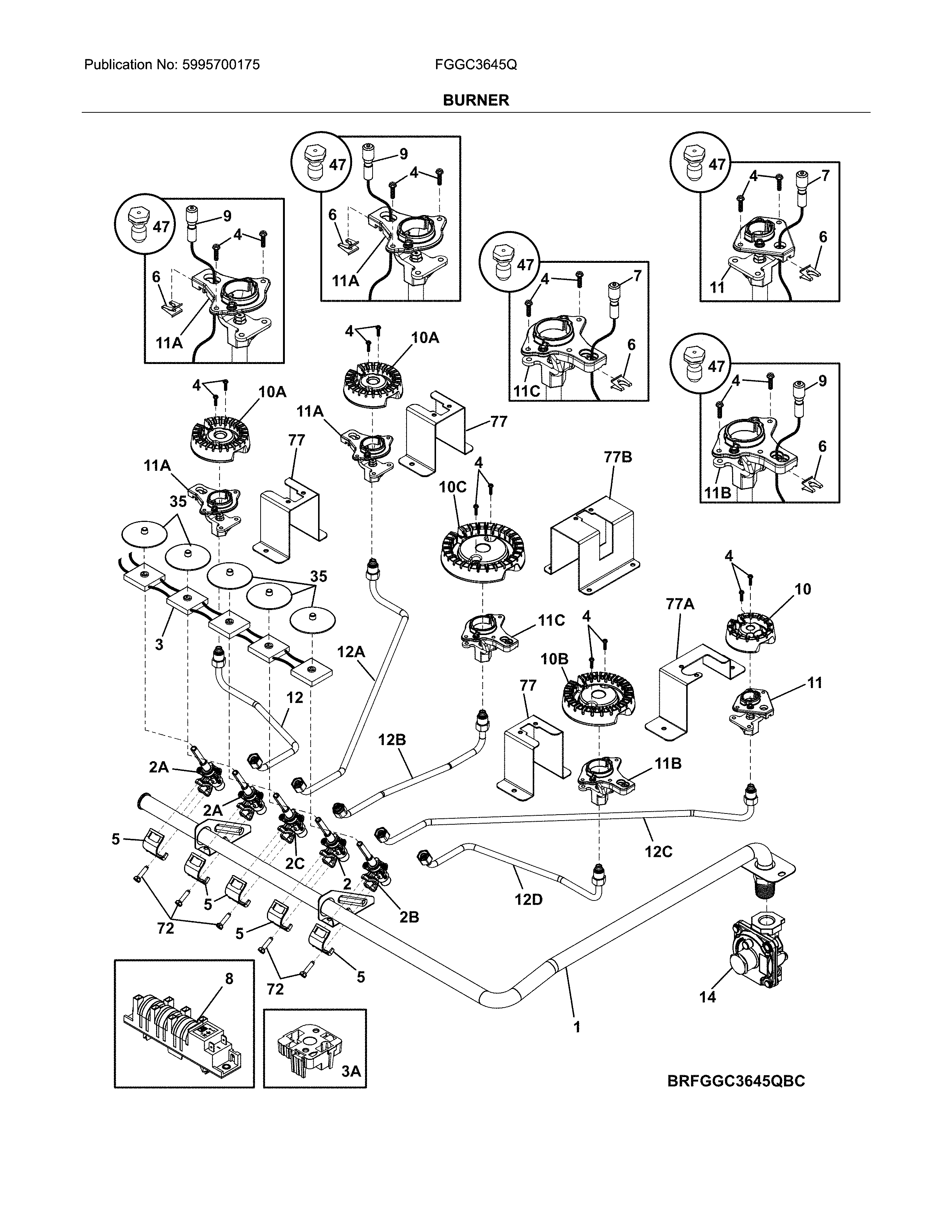 Frigidaire FGGC3645QSC burner diagram
