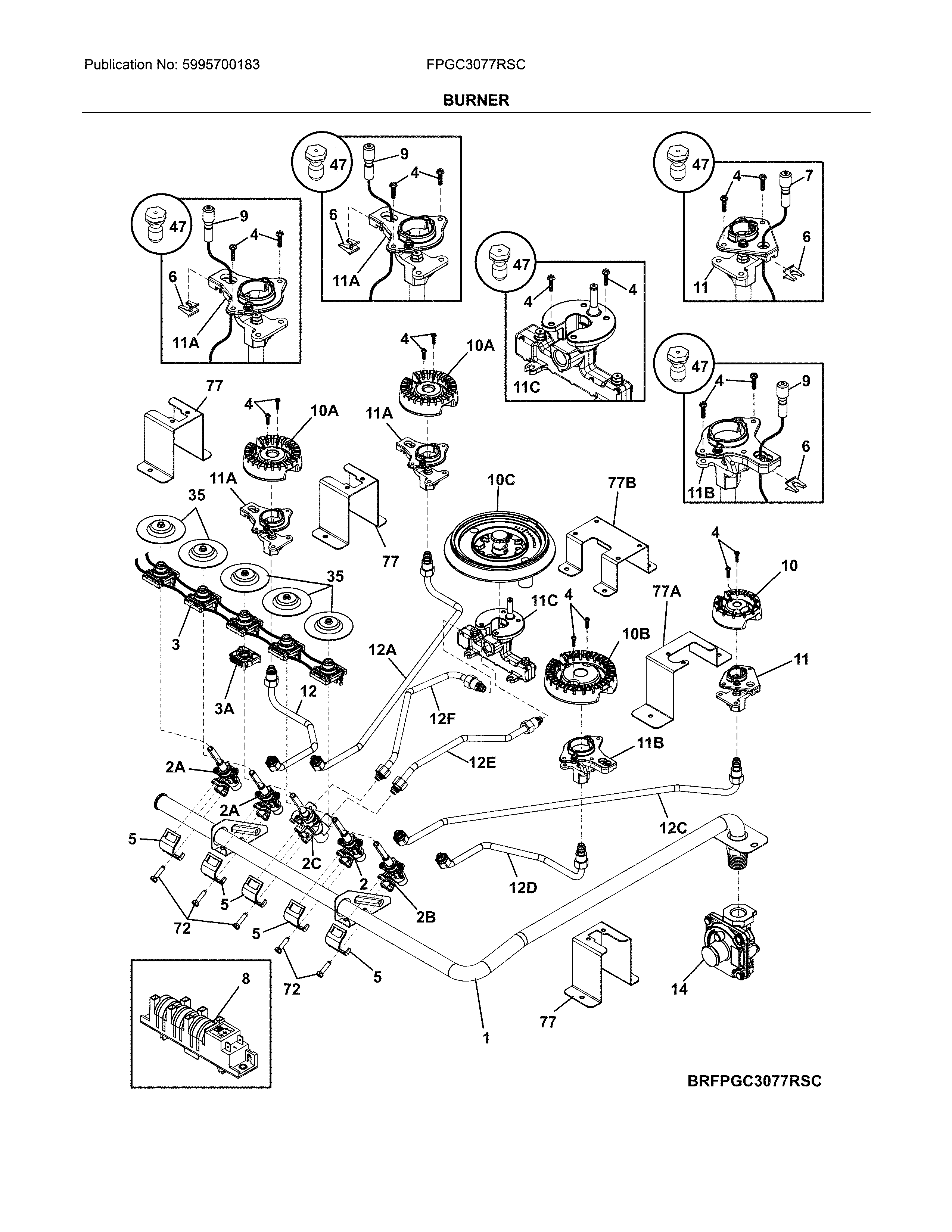 Frigidaire FPGC3077RSC burner diagram