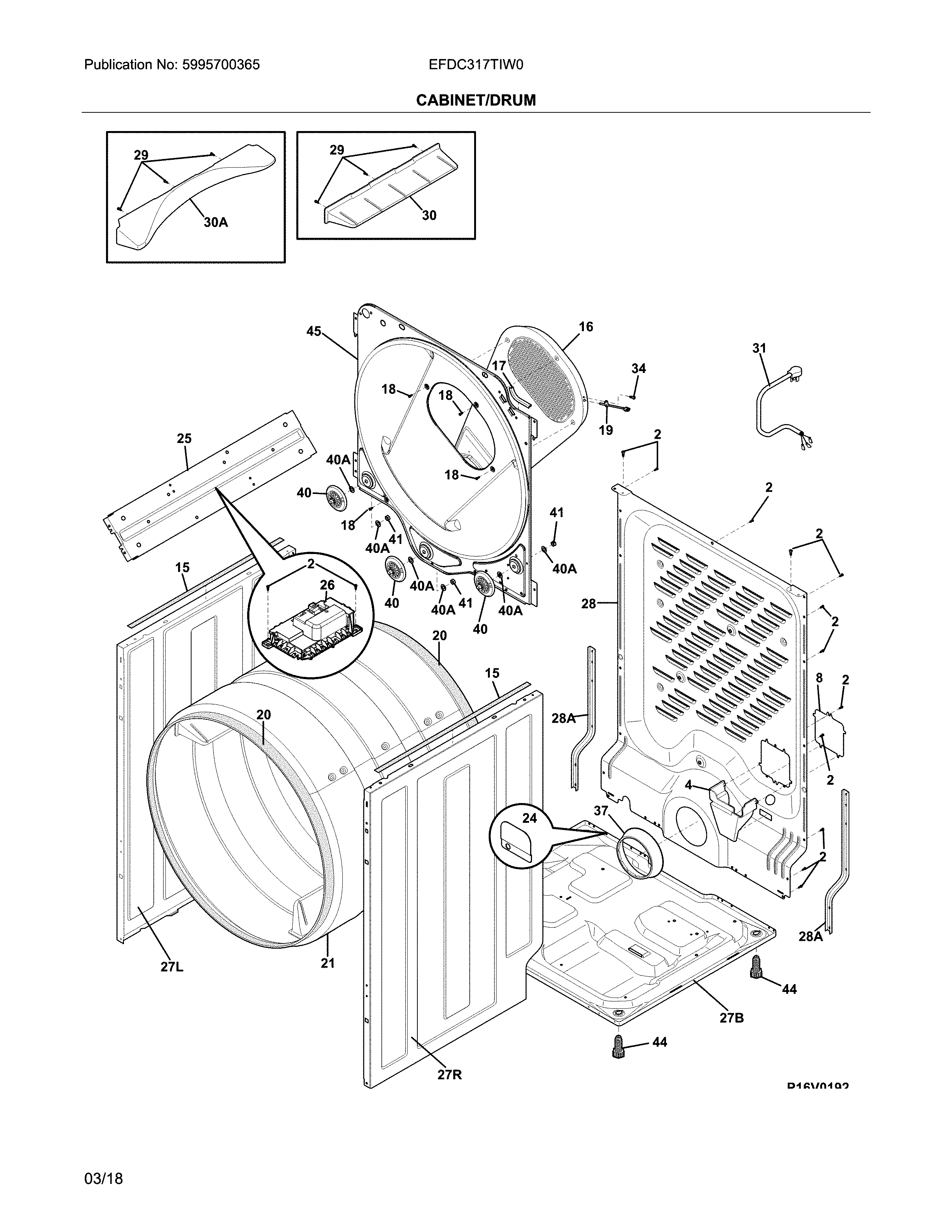Electrolux EFDC317TIW0 cabinet/drum diagram