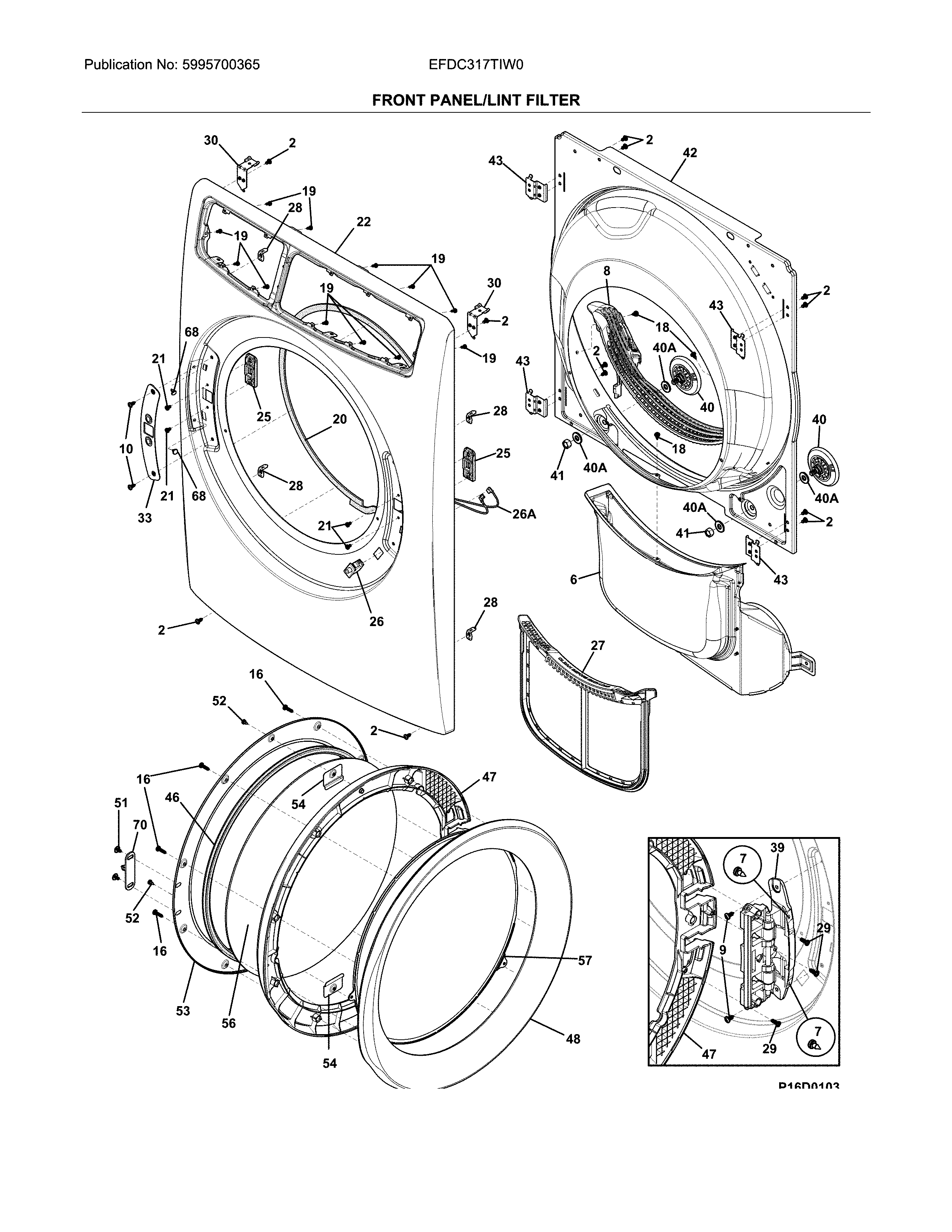 Electrolux EFDC317TIW0 front panel/lint filter diagram
