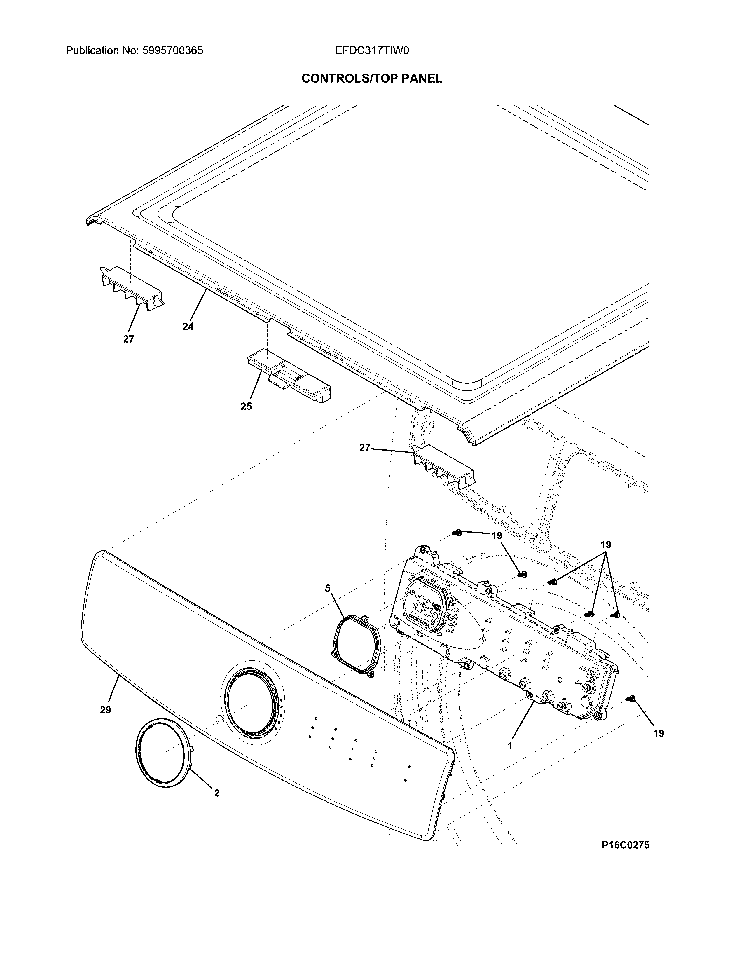 Electrolux EFDC317TIW0 controls/top panel diagram