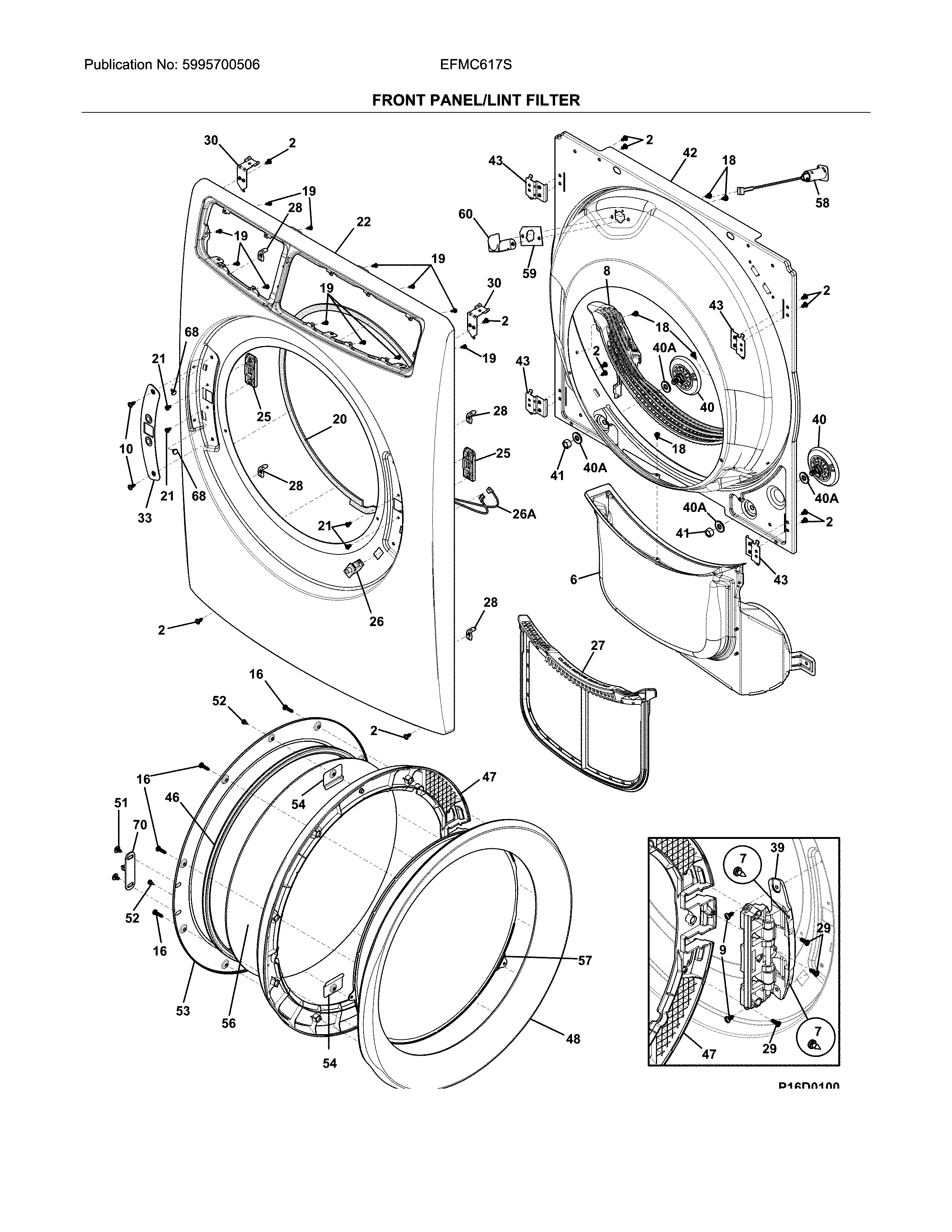 Electrolux EFMC617STT0 front panel/lint filter diagram