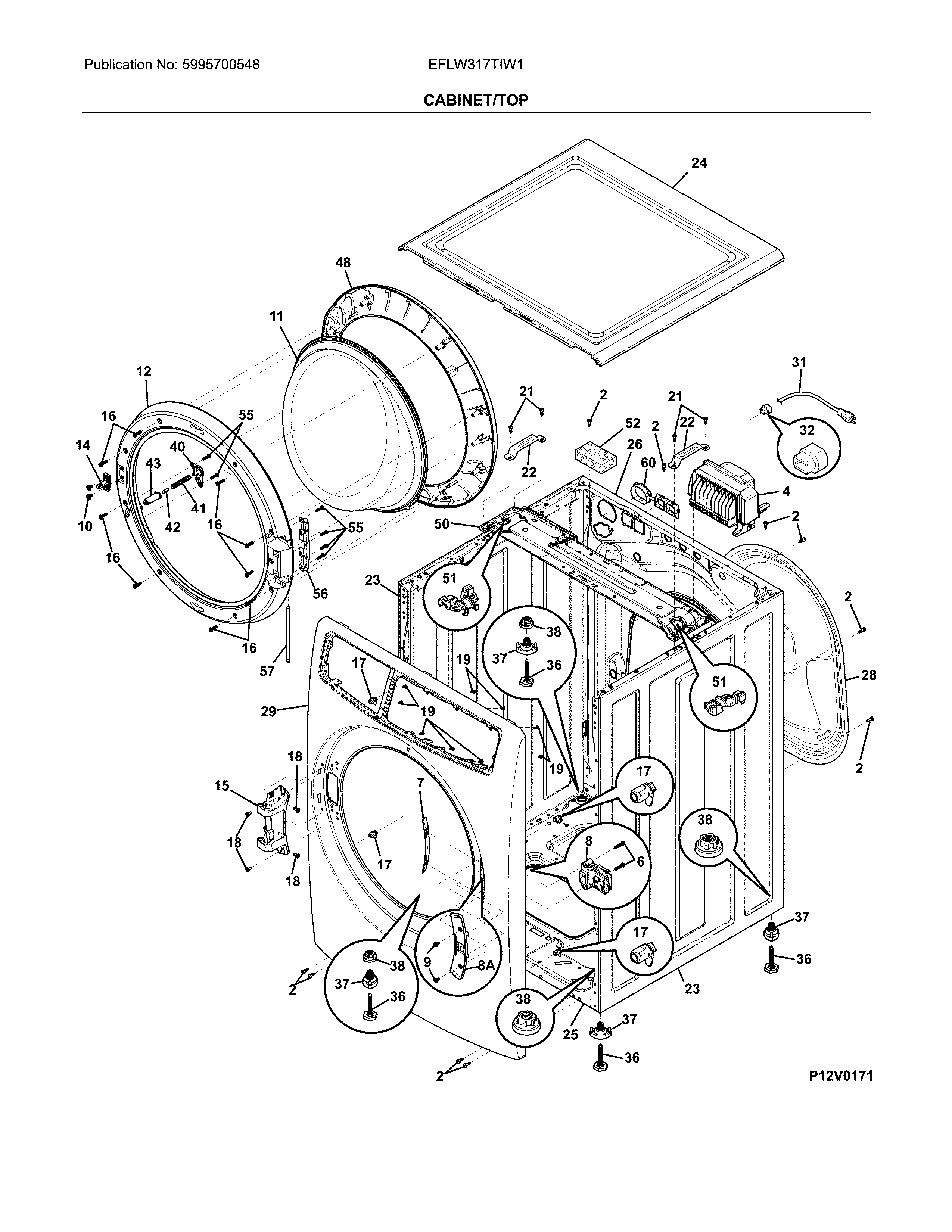 Electrolux EFLW317TIW1 cabinet/top diagram