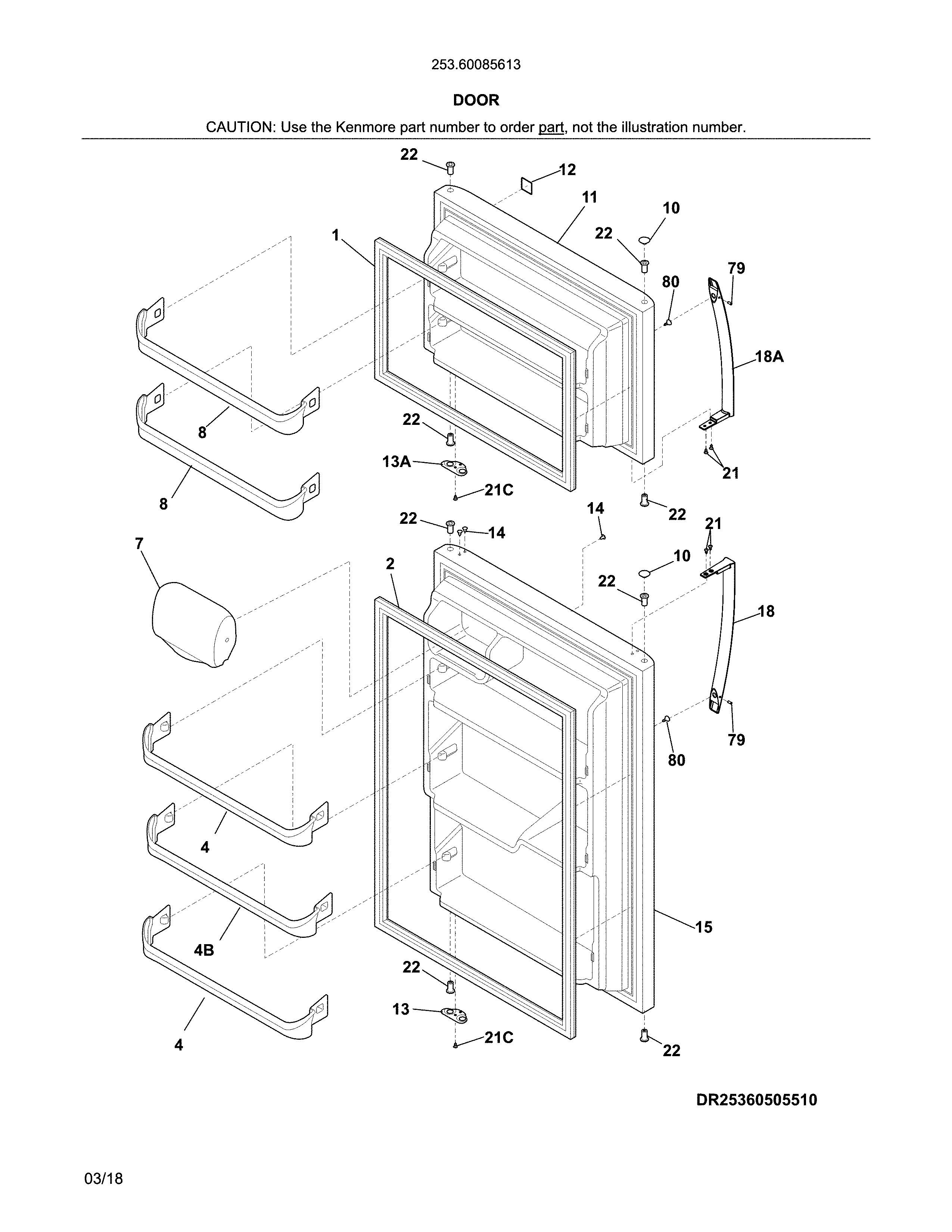 Kenmore 25360085613 doors diagram