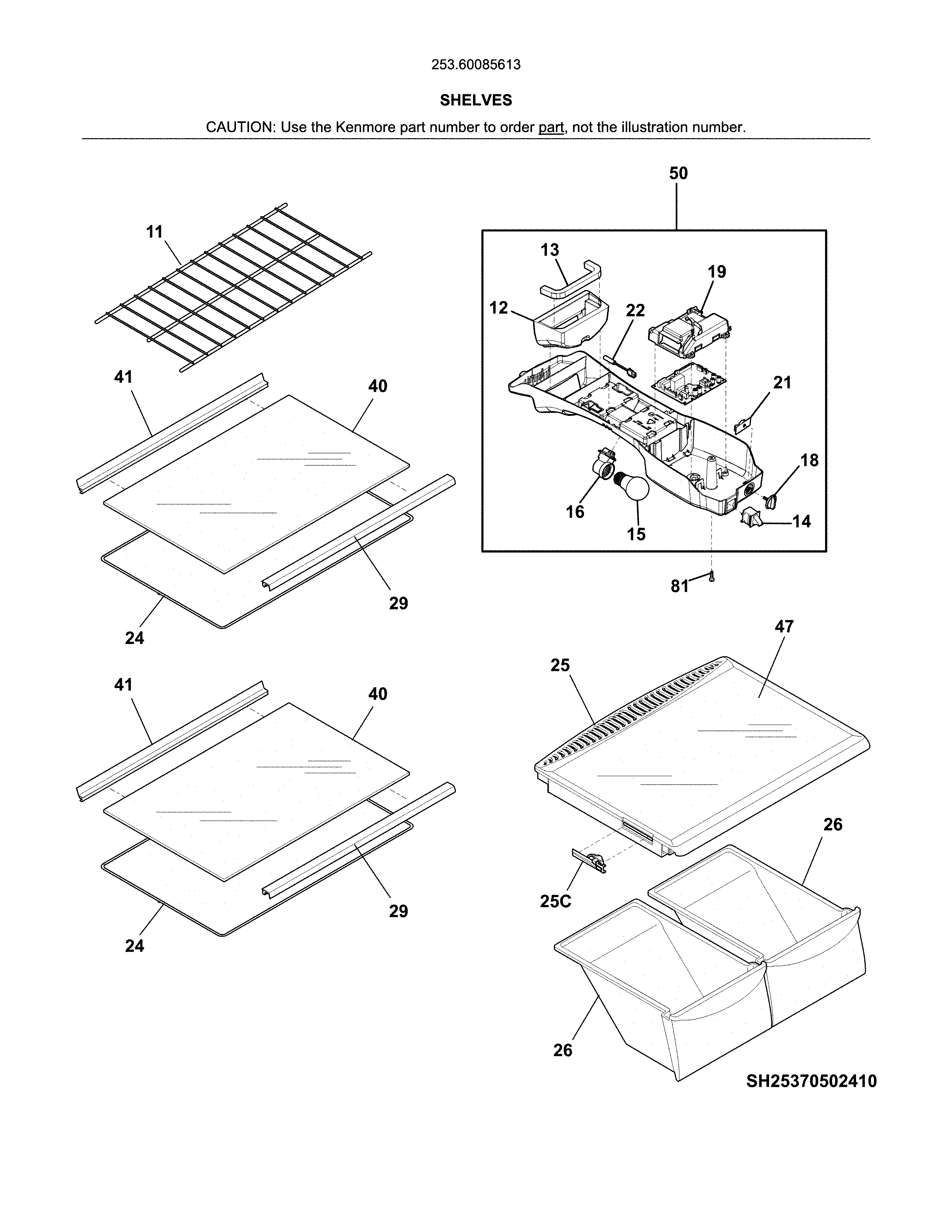 Kenmore 25360085613 shelves diagram