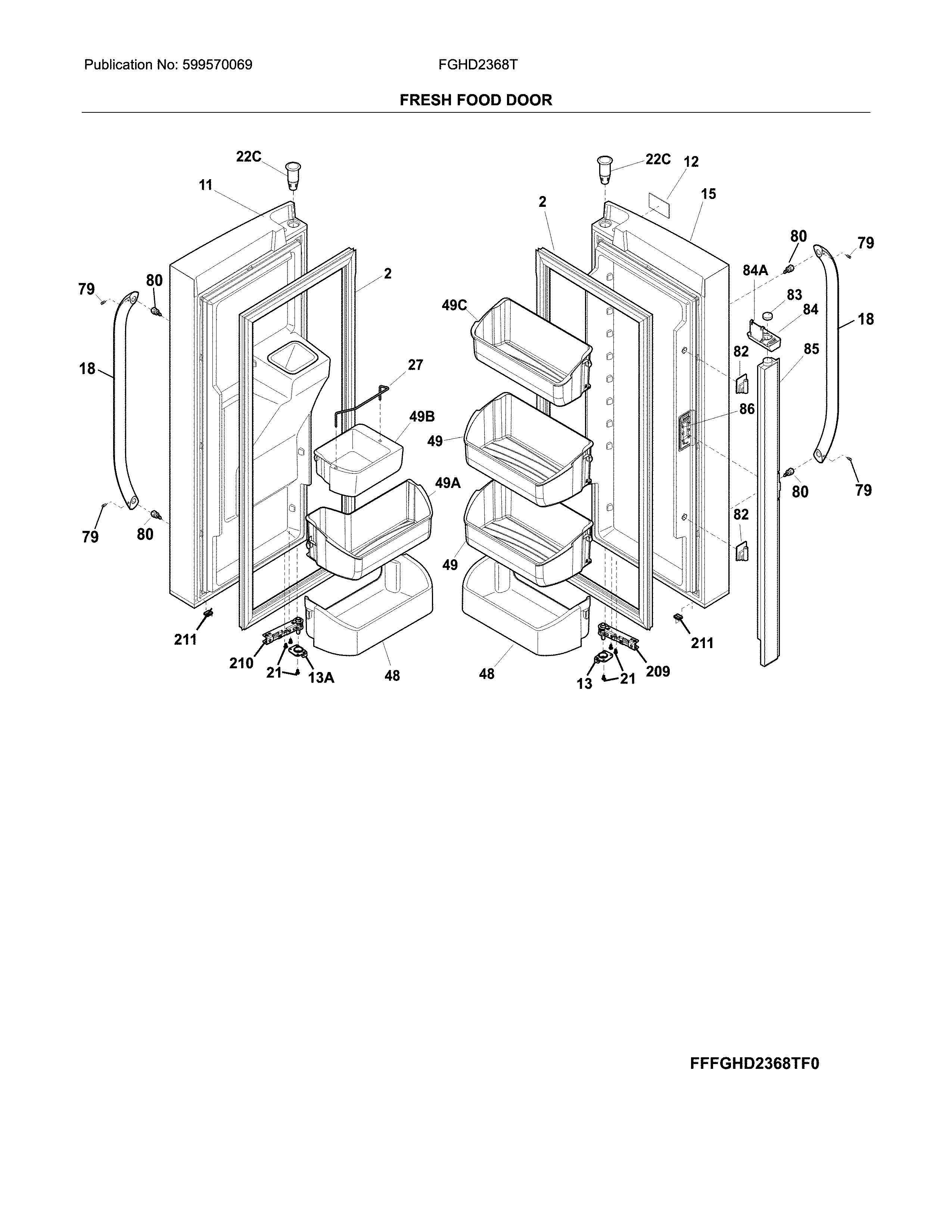 Frigidaire FGHD2368TF1 freezer drawer, baskets diagram