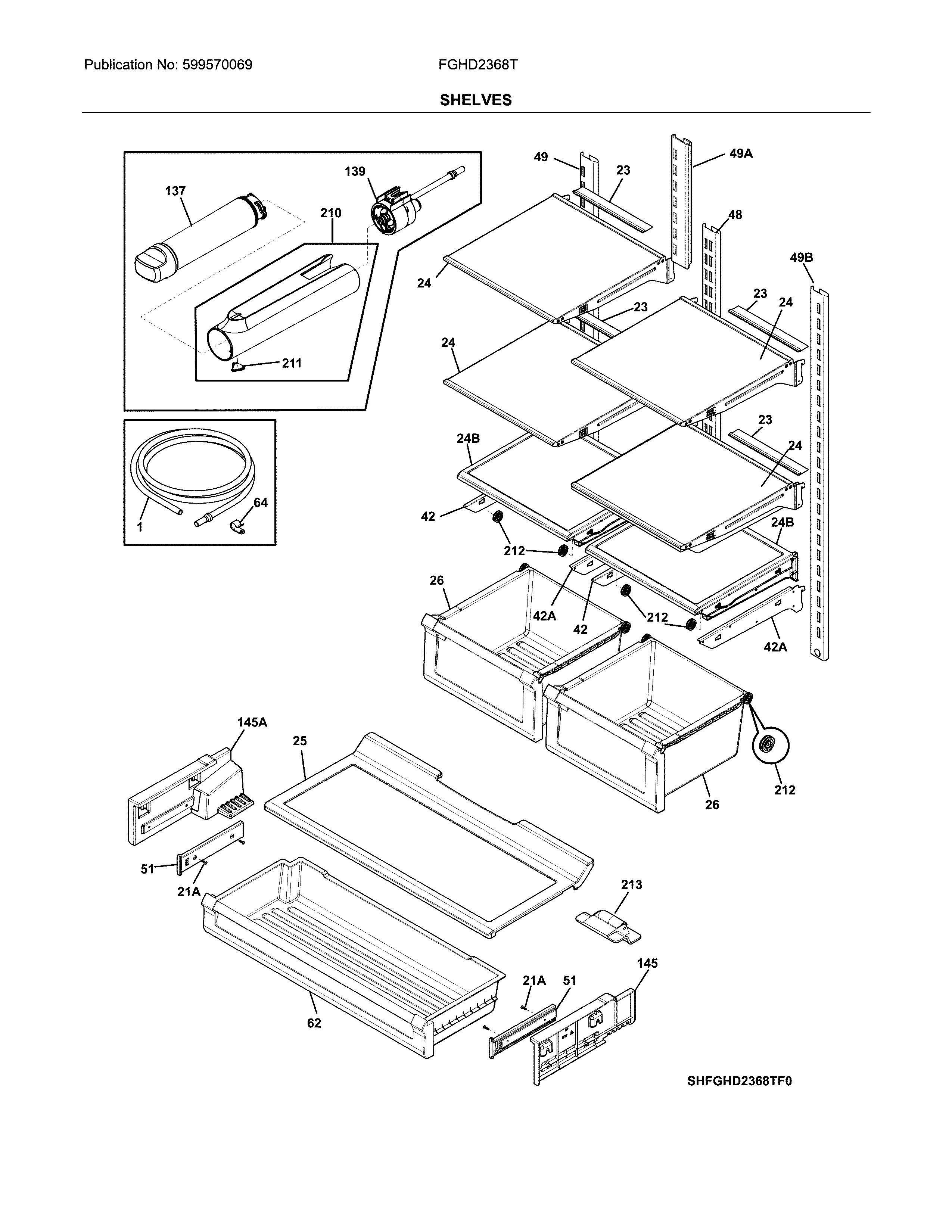 Frigidaire FGHD2368TF1 shelves diagram