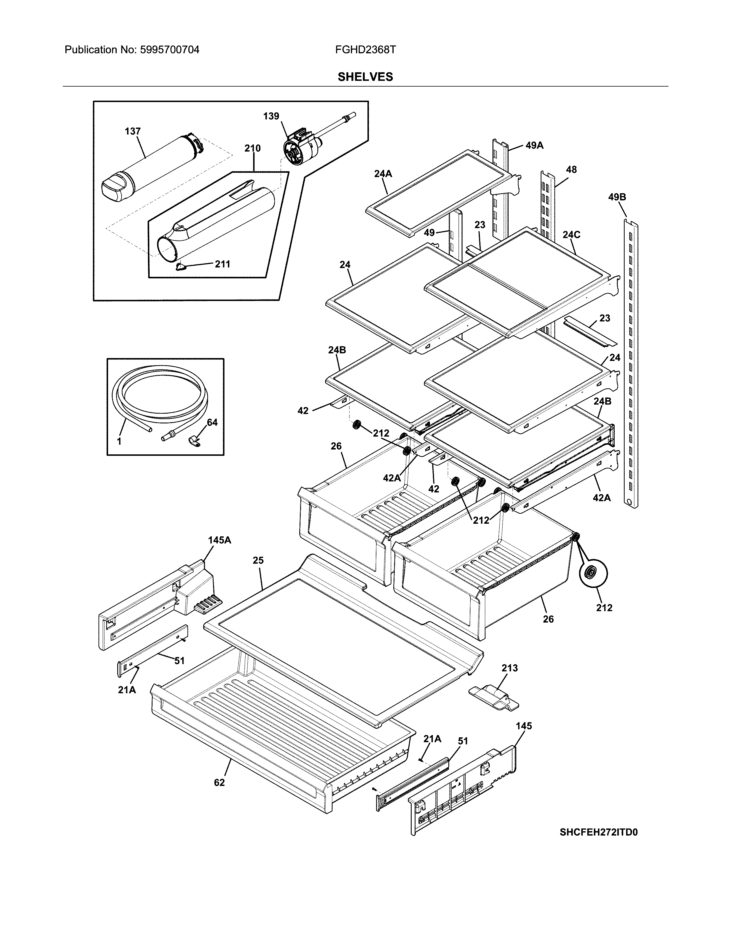 Frigidaire FGHD2368TF2 shelves diagram