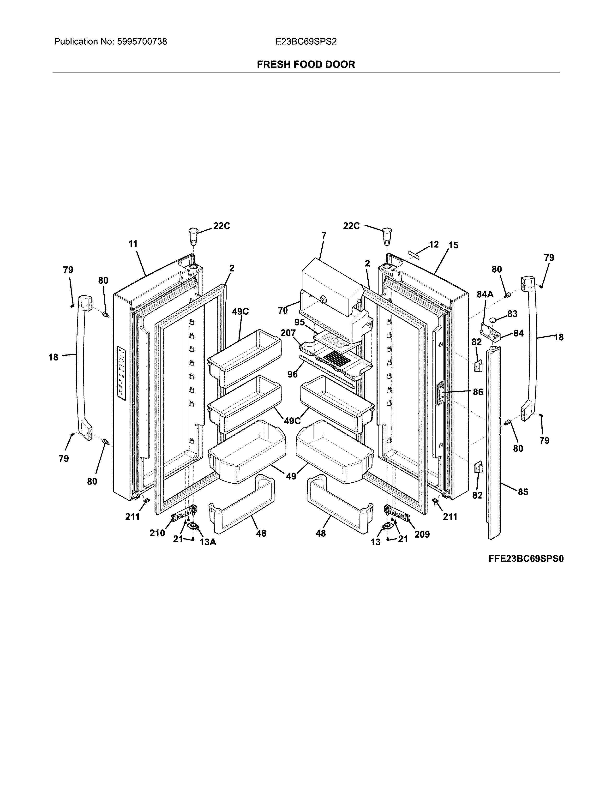 Electrolux E23BC69SPS2 fresh food doors diagram