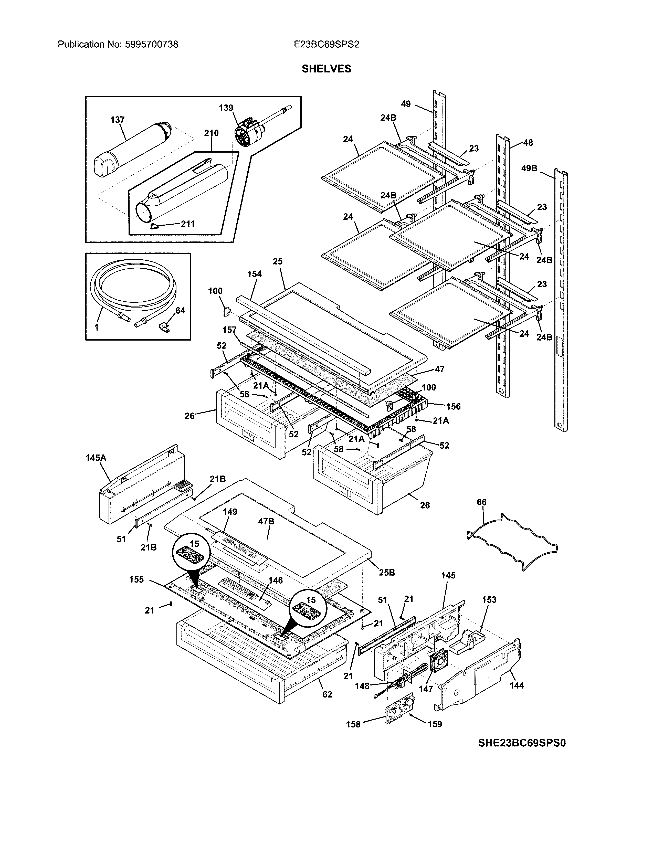 Electrolux E23BC69SPS2 shelves diagram