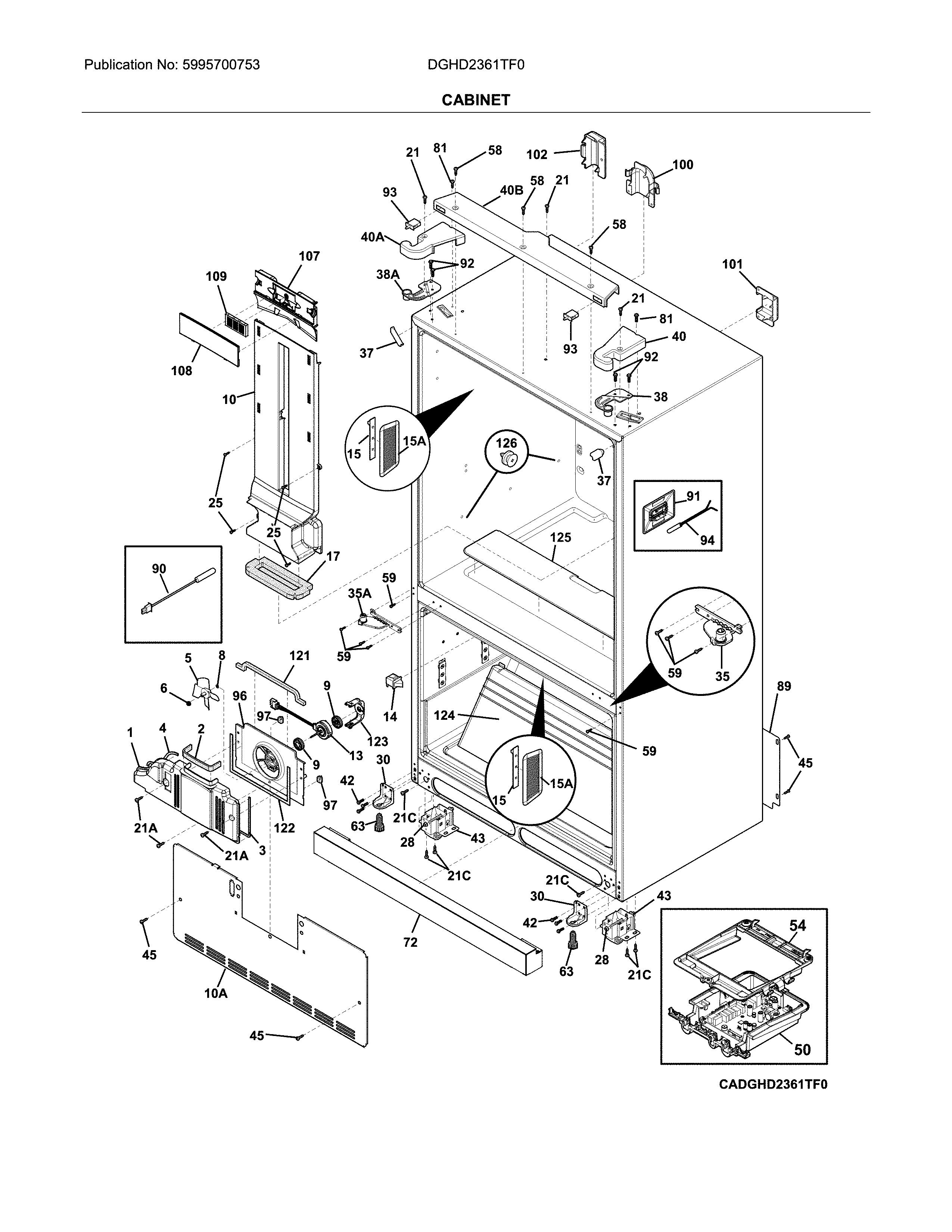 Frigidaire DGHD2361TF0 cabinet diagram