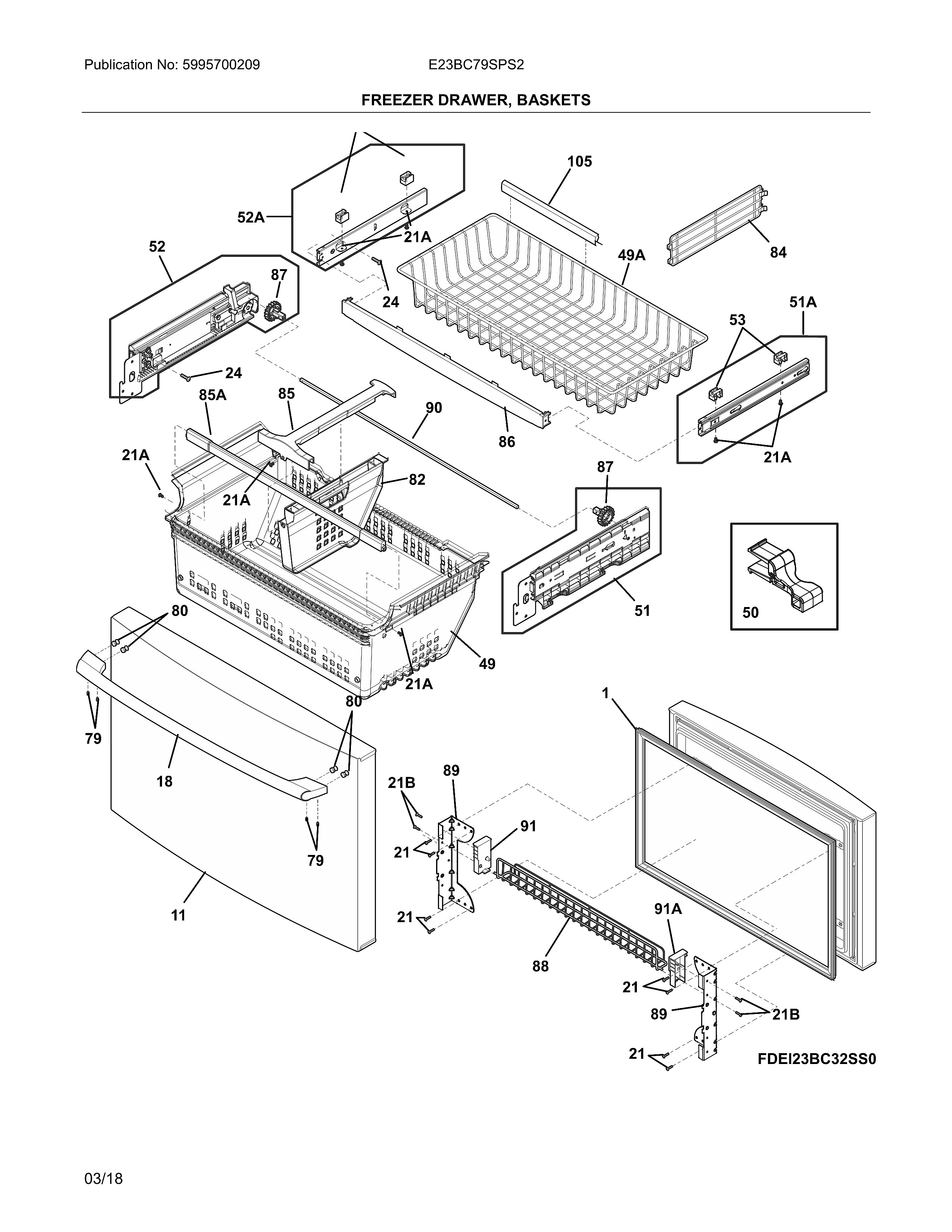 Electrolux E23BC79SPS2 freezer drawer, baskets diagram