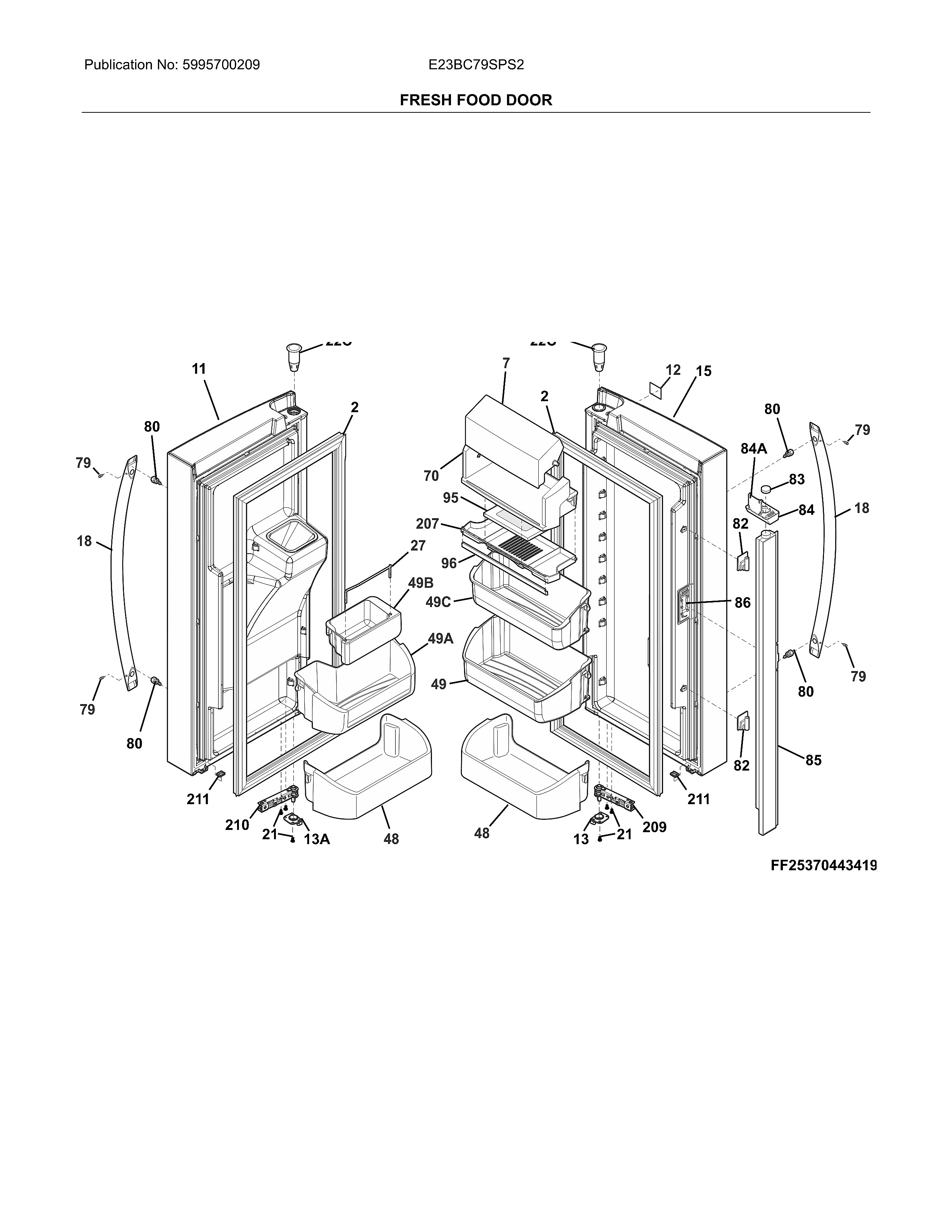 Electrolux E23BC79SPS2 fresh food door diagram