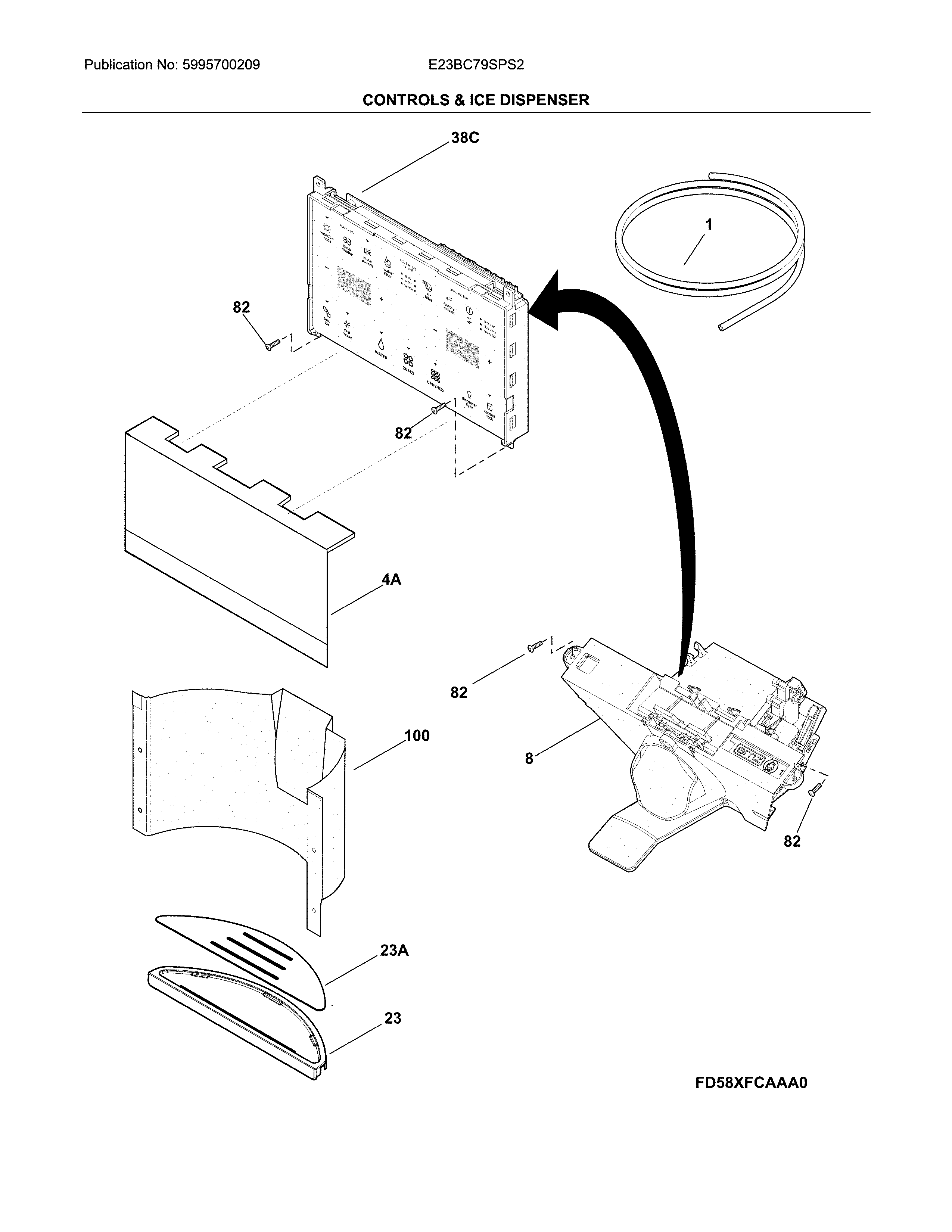 Electrolux E23BC79SPS2 controls & ice dispenser diagram
