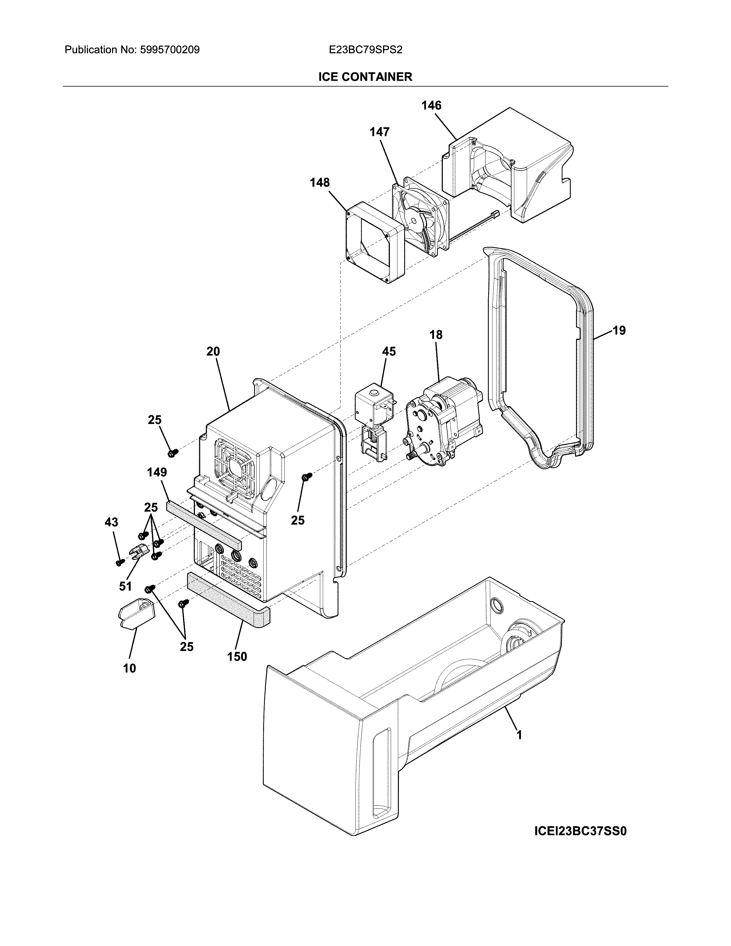 Electrolux E23BC79SPS2 ice container diagram