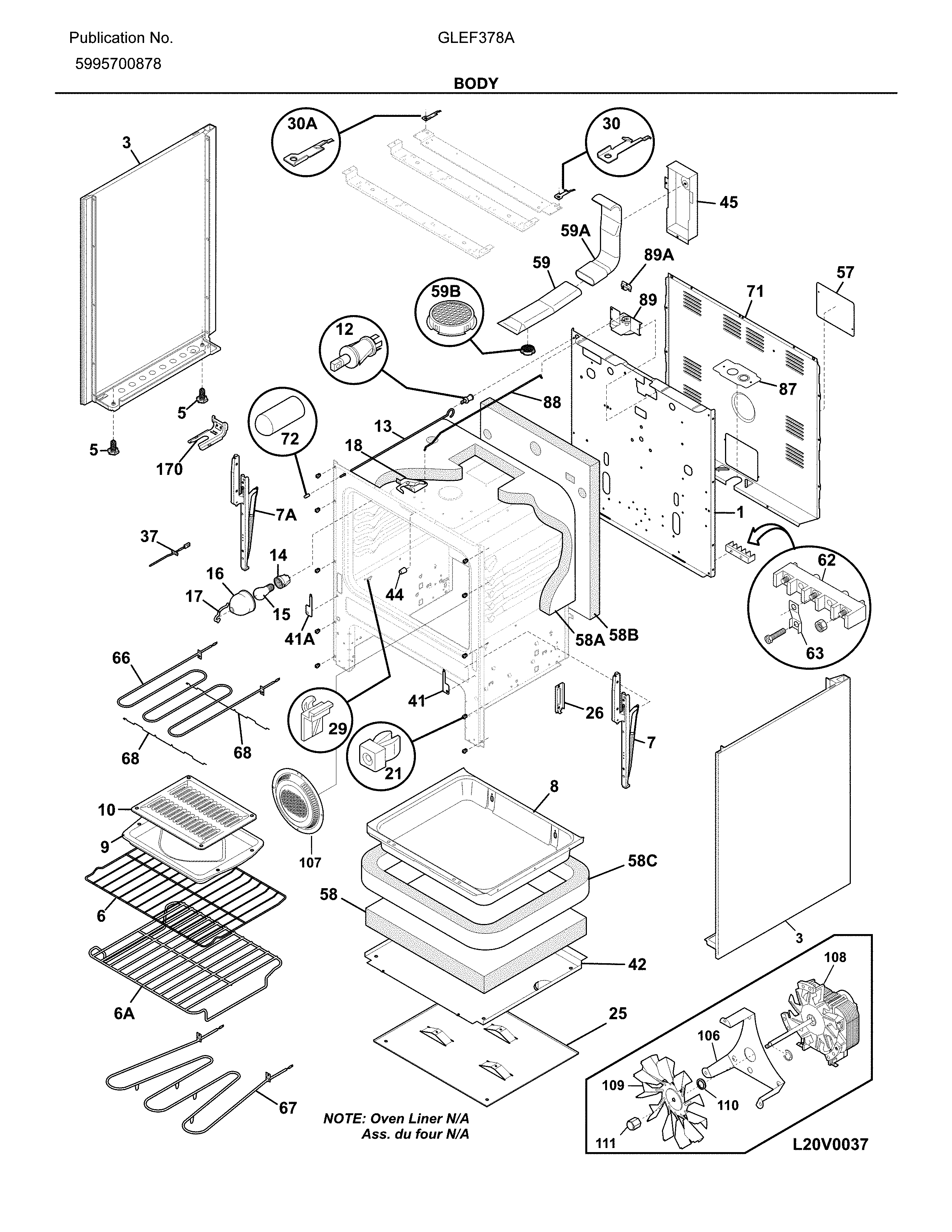 Frigidaire GLEF378AQE body diagram