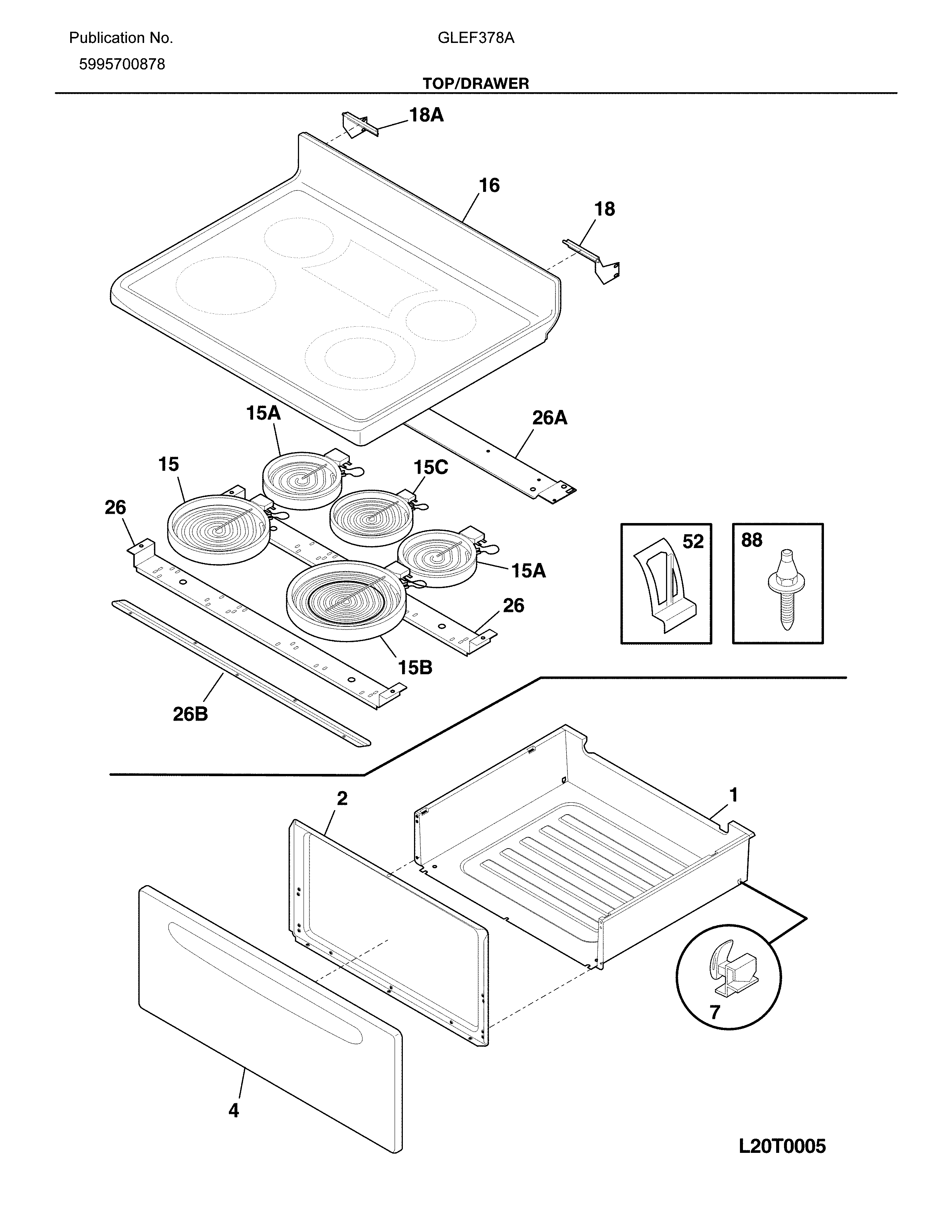 Frigidaire GLEF378AQE top/drawer diagram