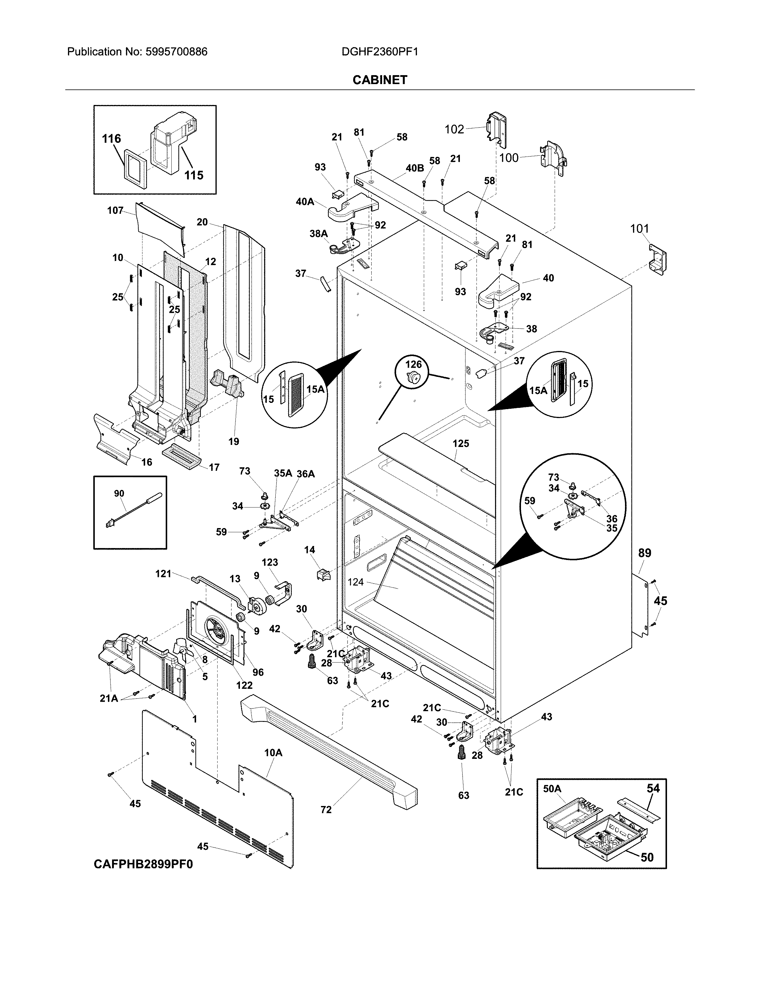 Frigidaire DGHF2360PF1 cabinet diagram