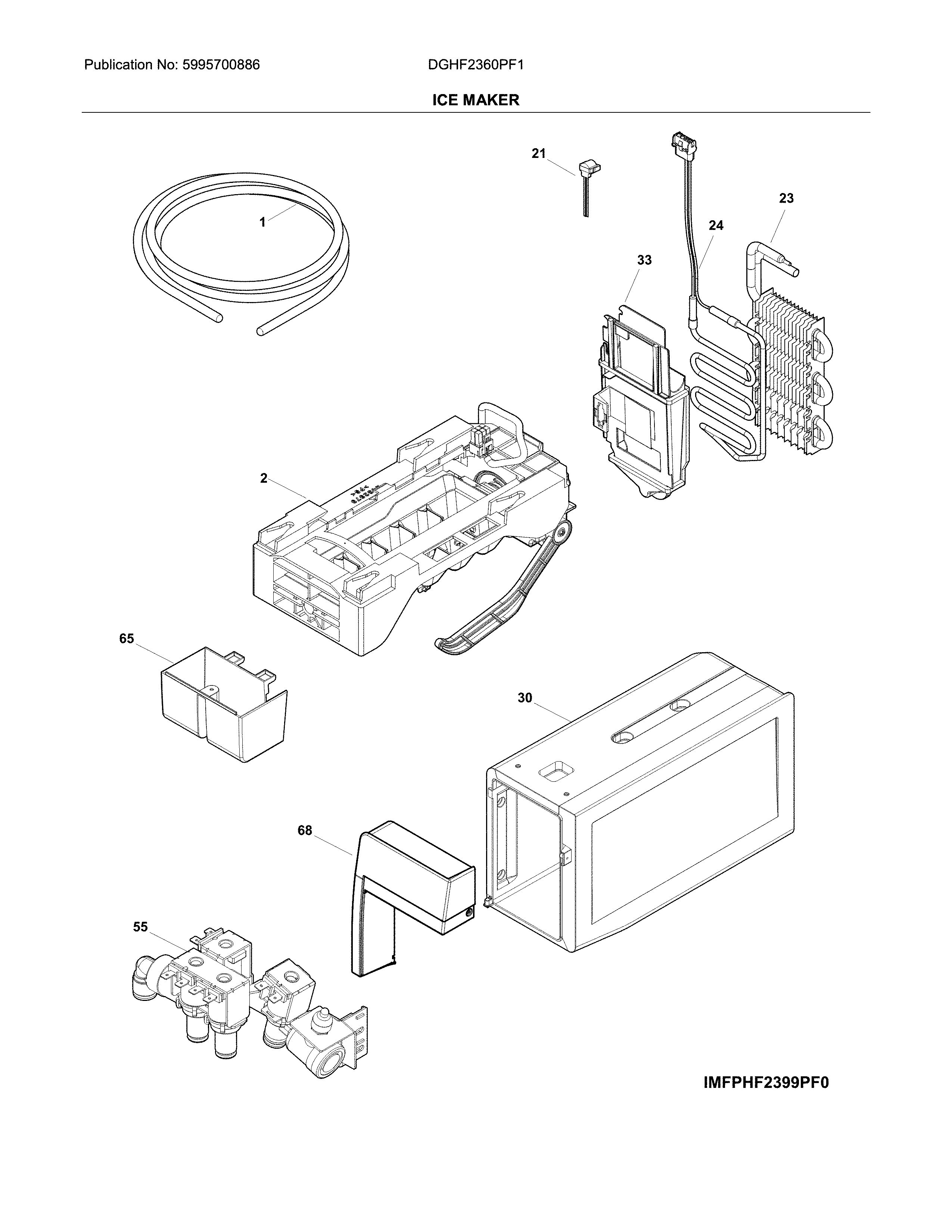 Frigidaire DGHF2360PF1 ice maker diagram