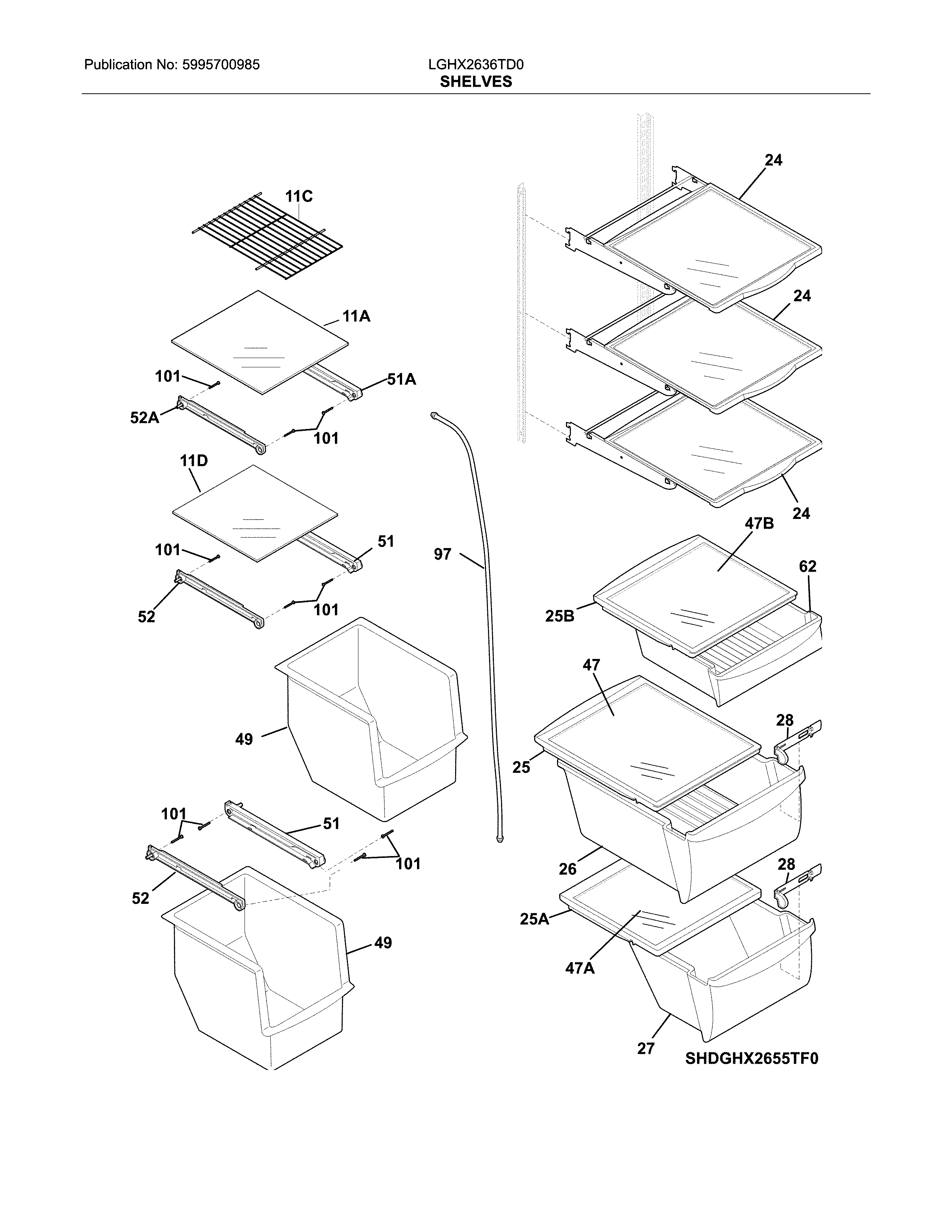 Frigidaire LGHX2636TD0 shelves diagram