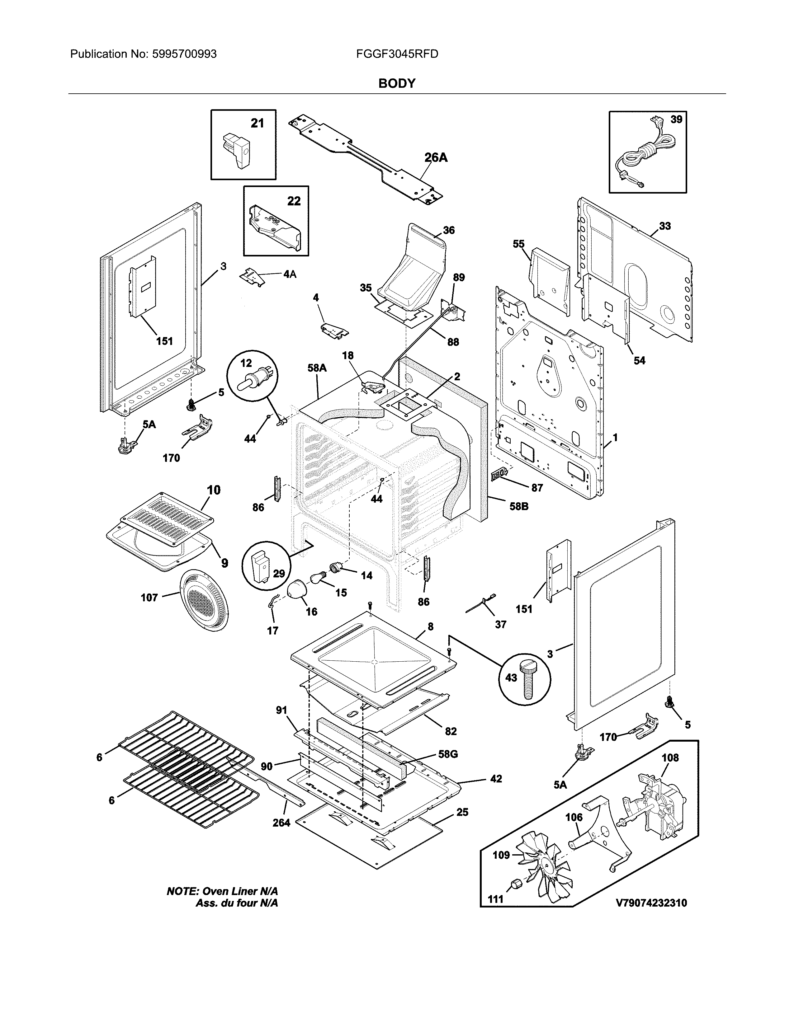 Frigidaire FGGF3045RFD body diagram