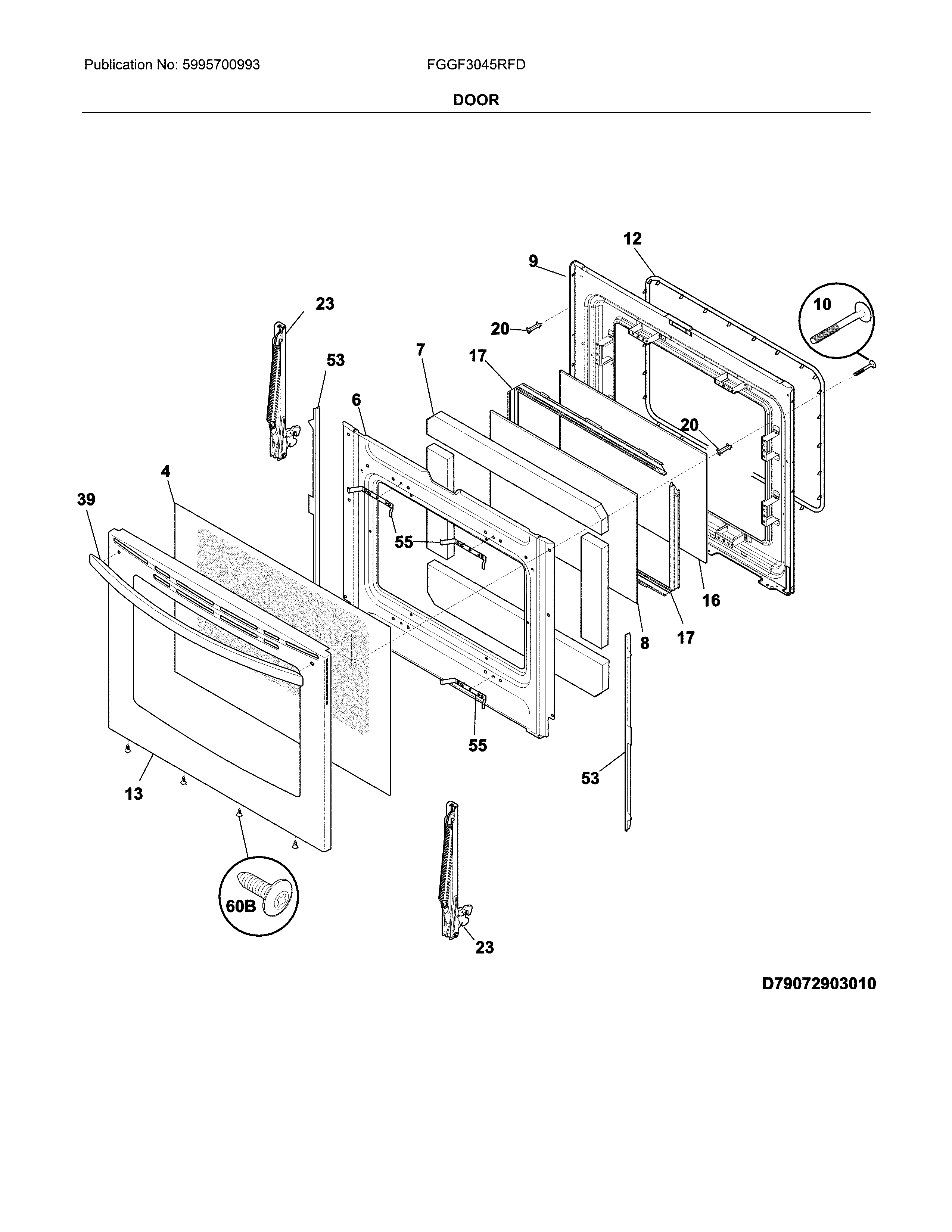 Frigidaire FGGF3045RFD door diagram