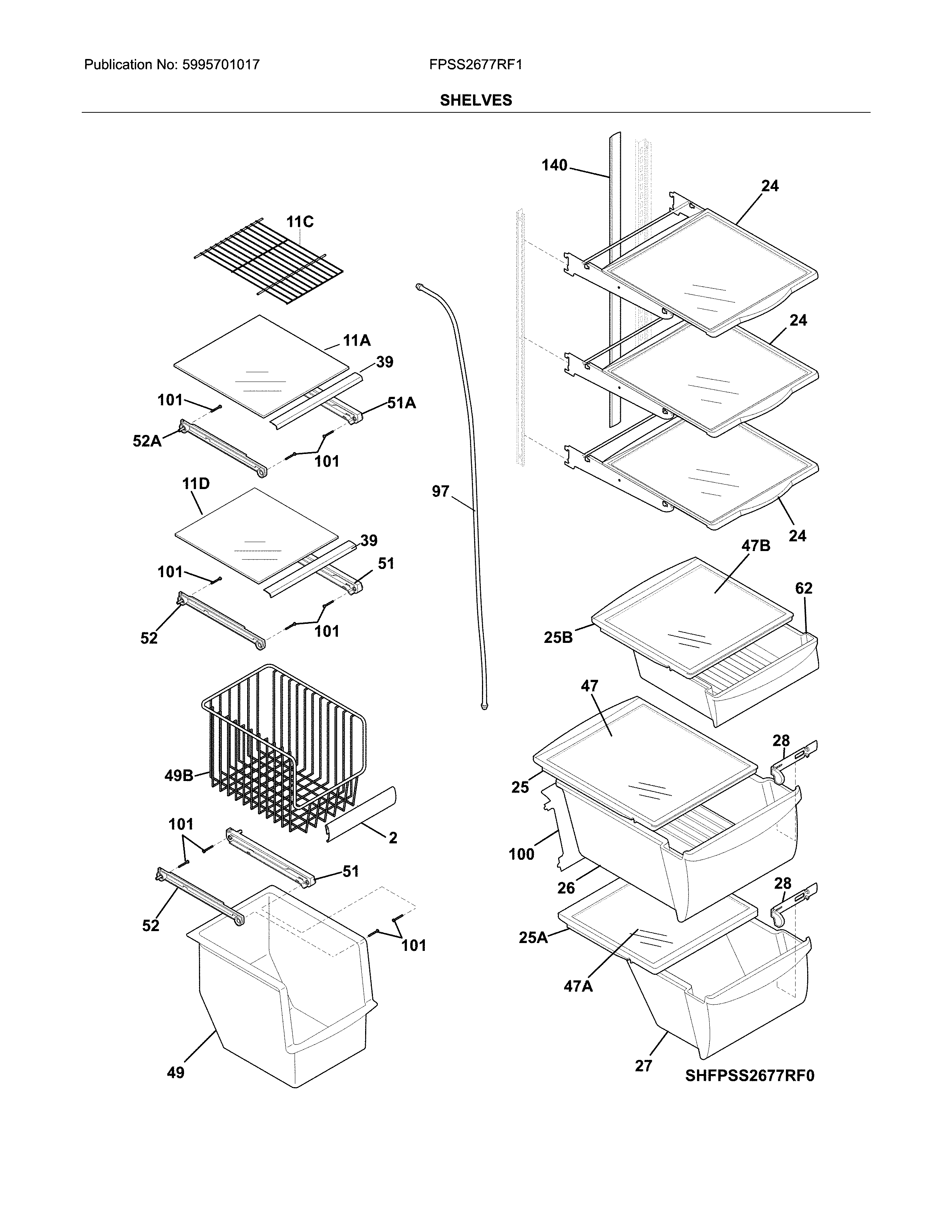 Frigidaire FPSS2677RF1 shelves diagram