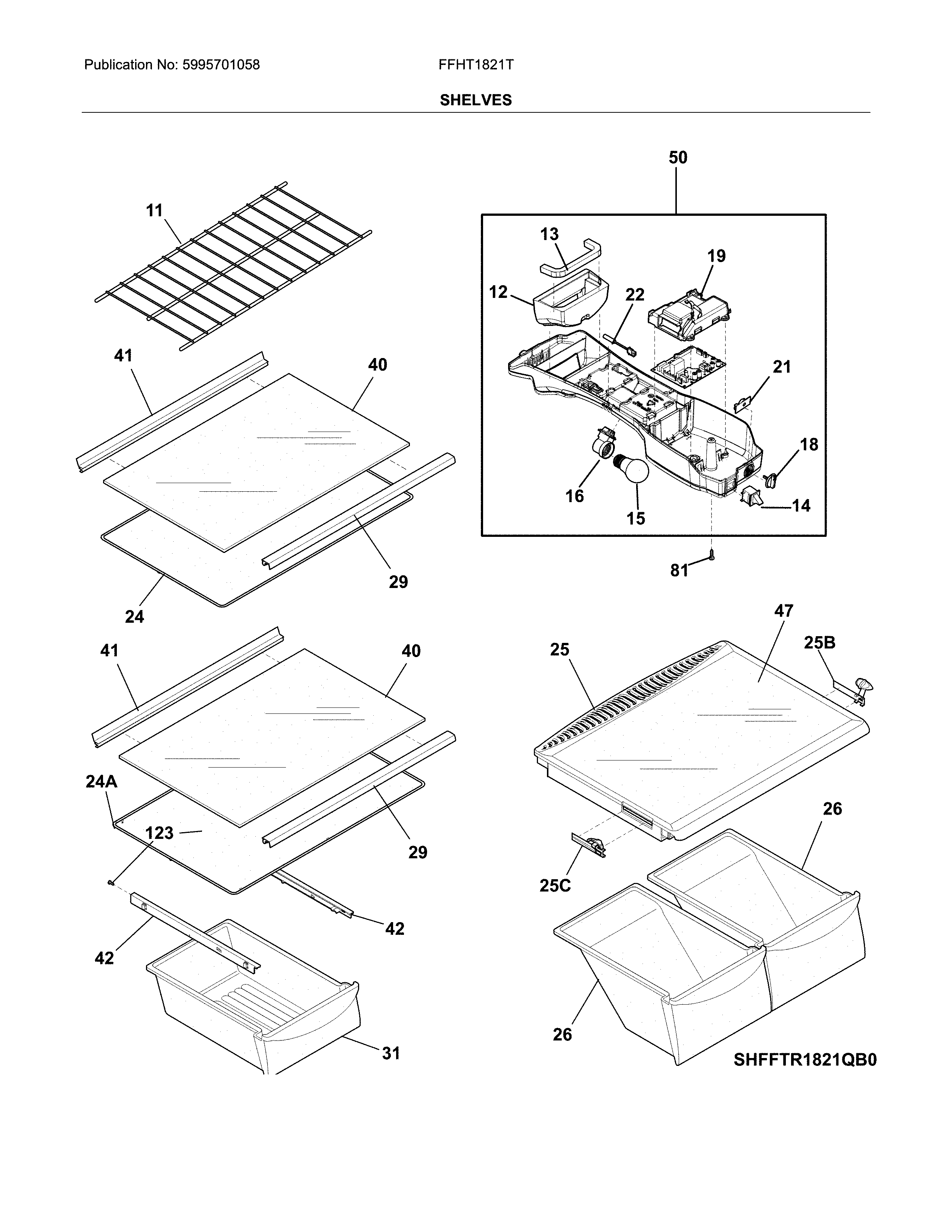 Frigidaire FFHT1821TW1 shelves diagram