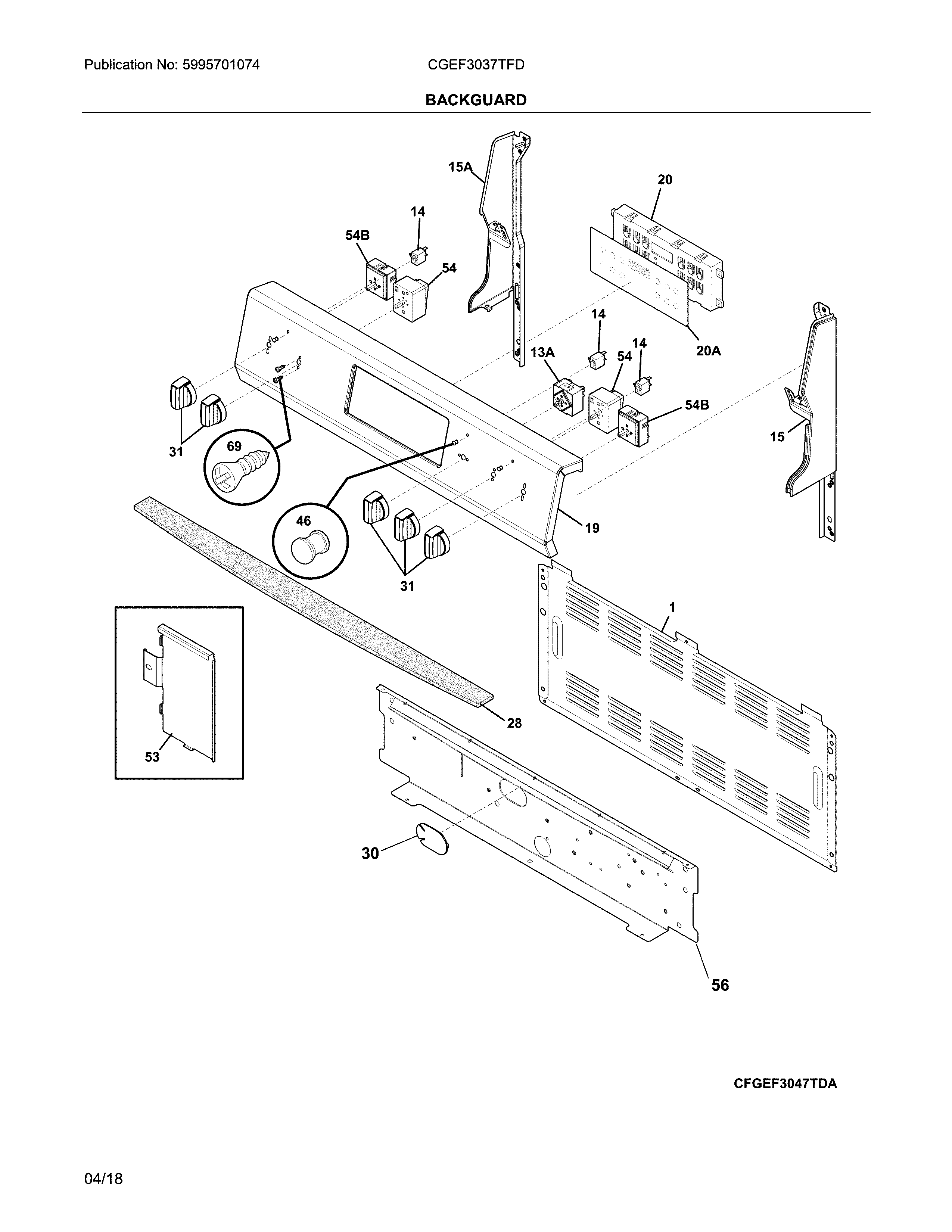 Frigidaire CGEF3037TFD backguard diagram
