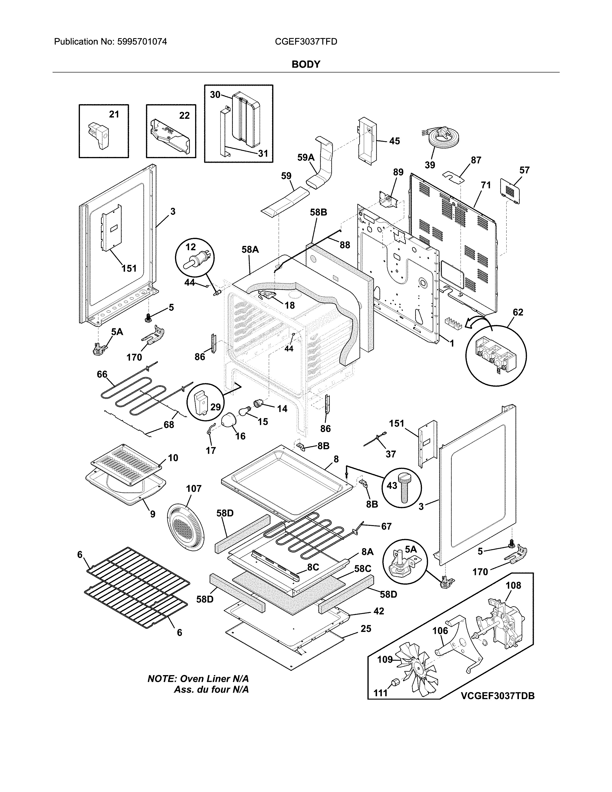 Frigidaire CGEF3037TFD body diagram