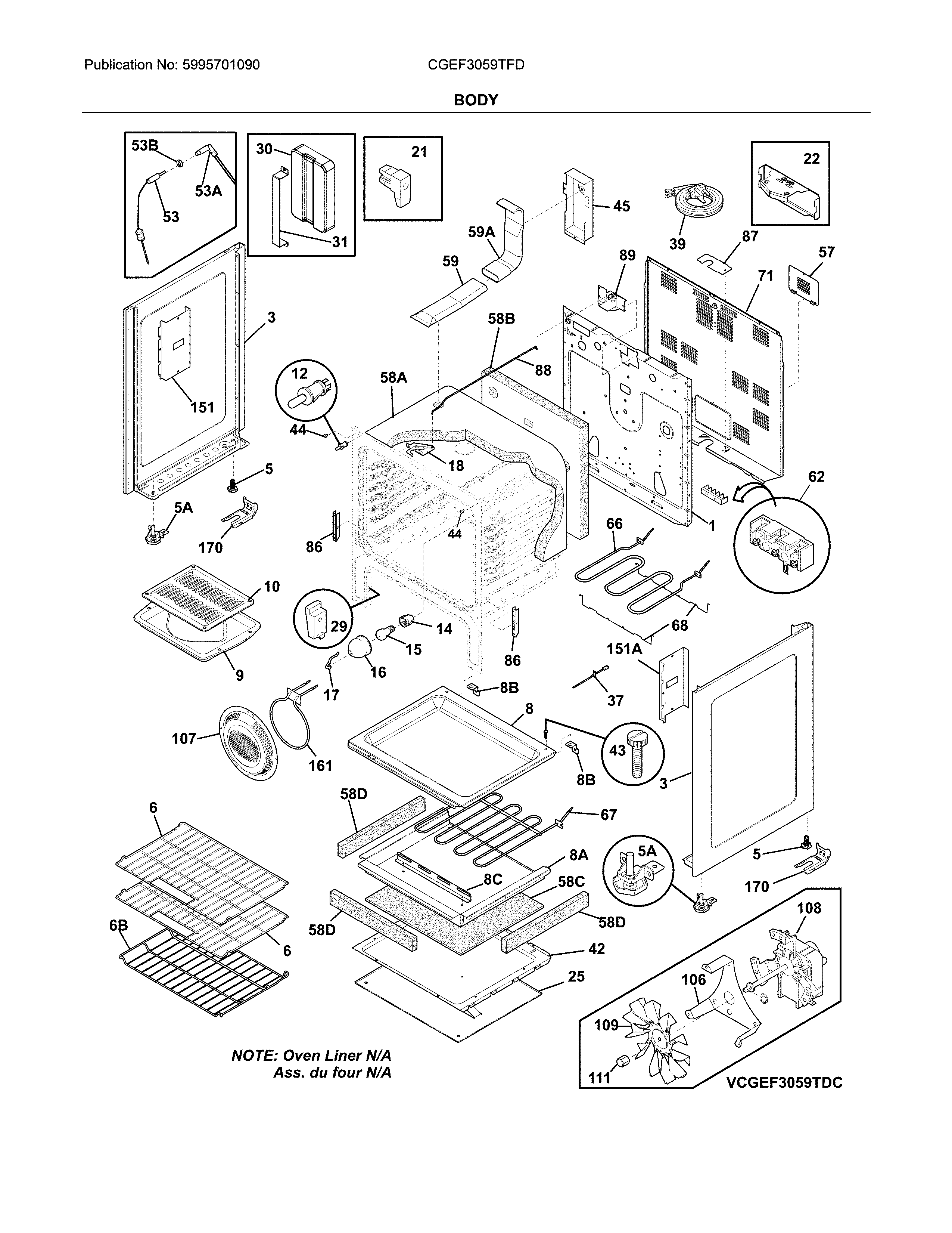 Frigidaire CGEF3059TFD body diagram
