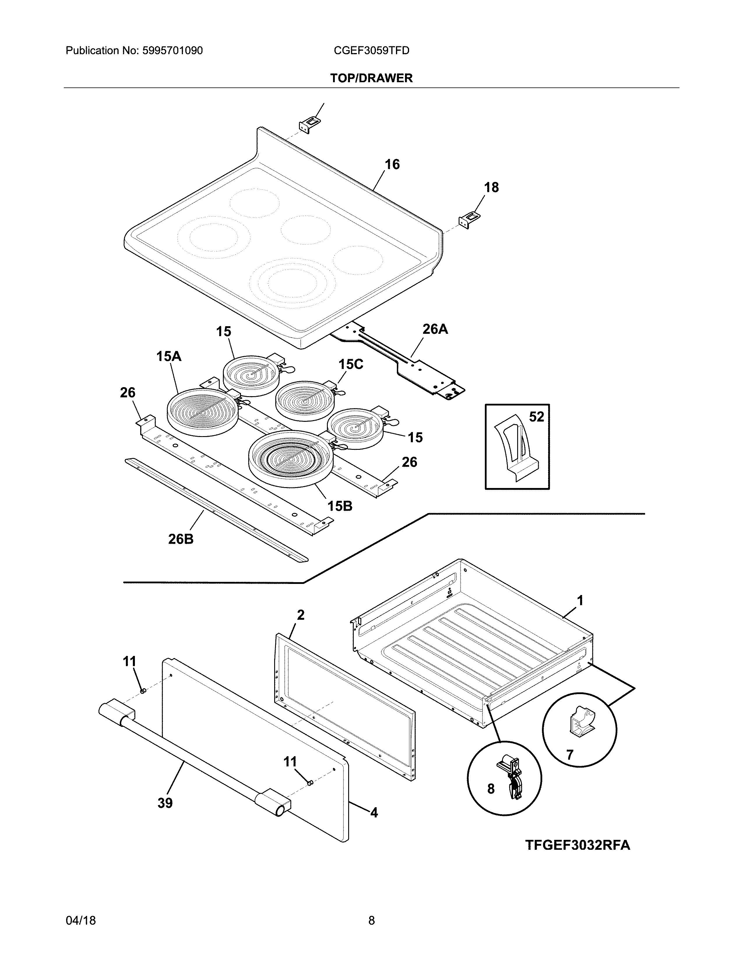 Frigidaire CGEF3059TFD top/drawer diagram
