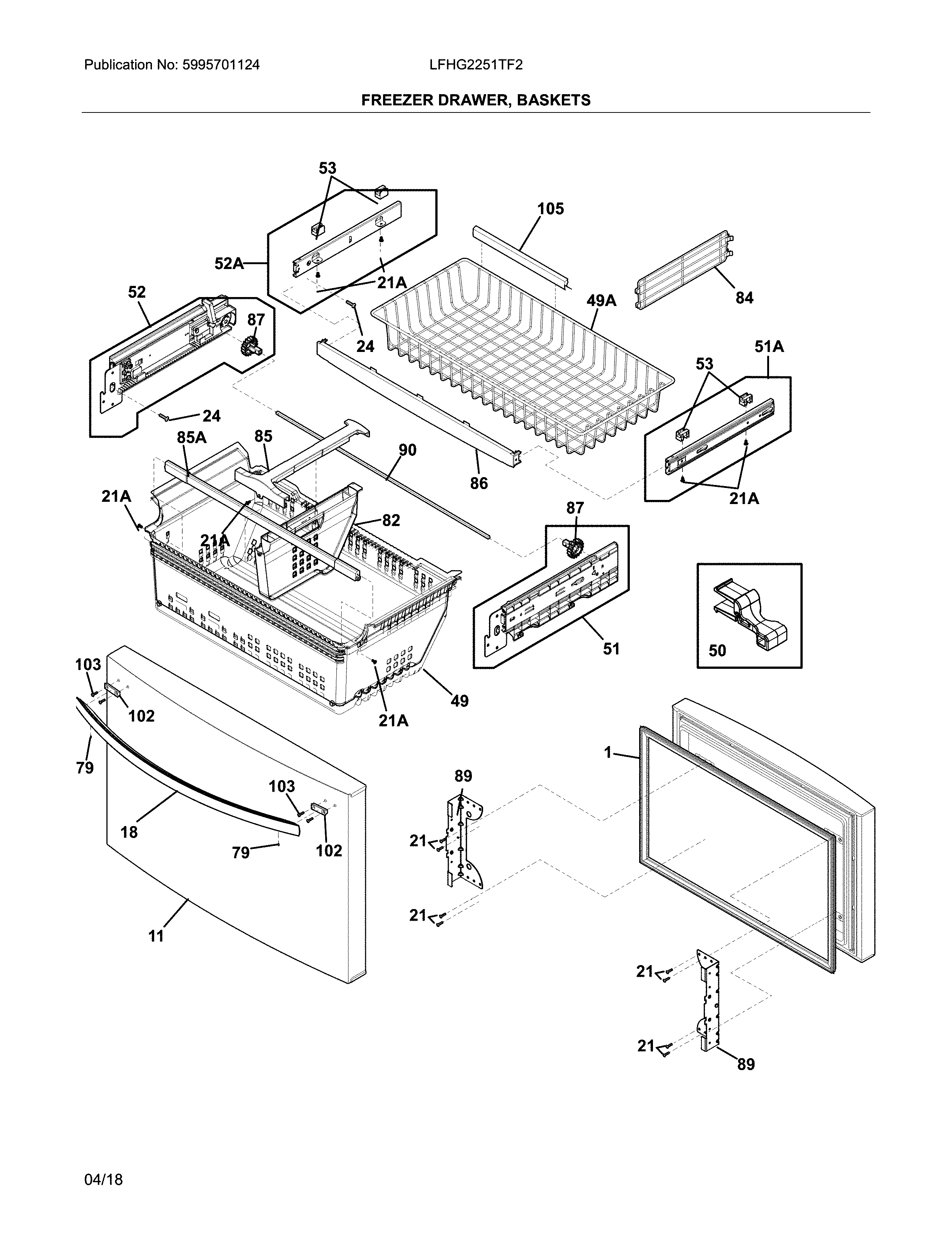 Frigidaire LFHG2251TF2 freezer drawer, baskets diagram