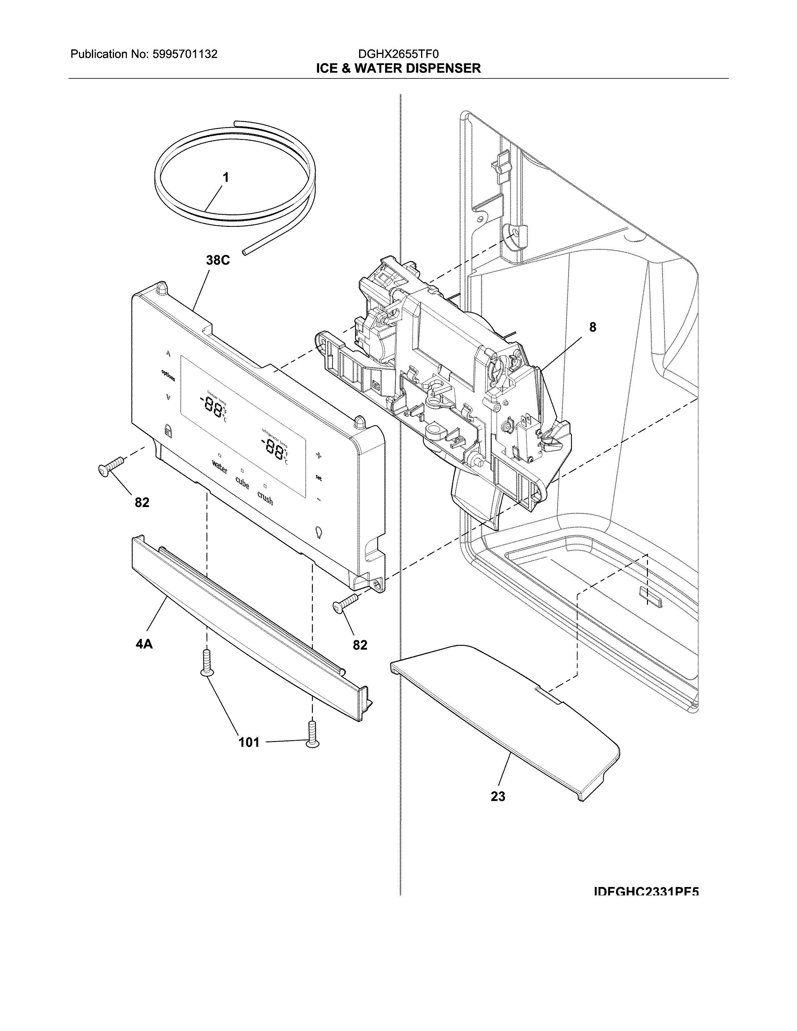 Frigidaire DGHX2655TF0 dispenser diagram