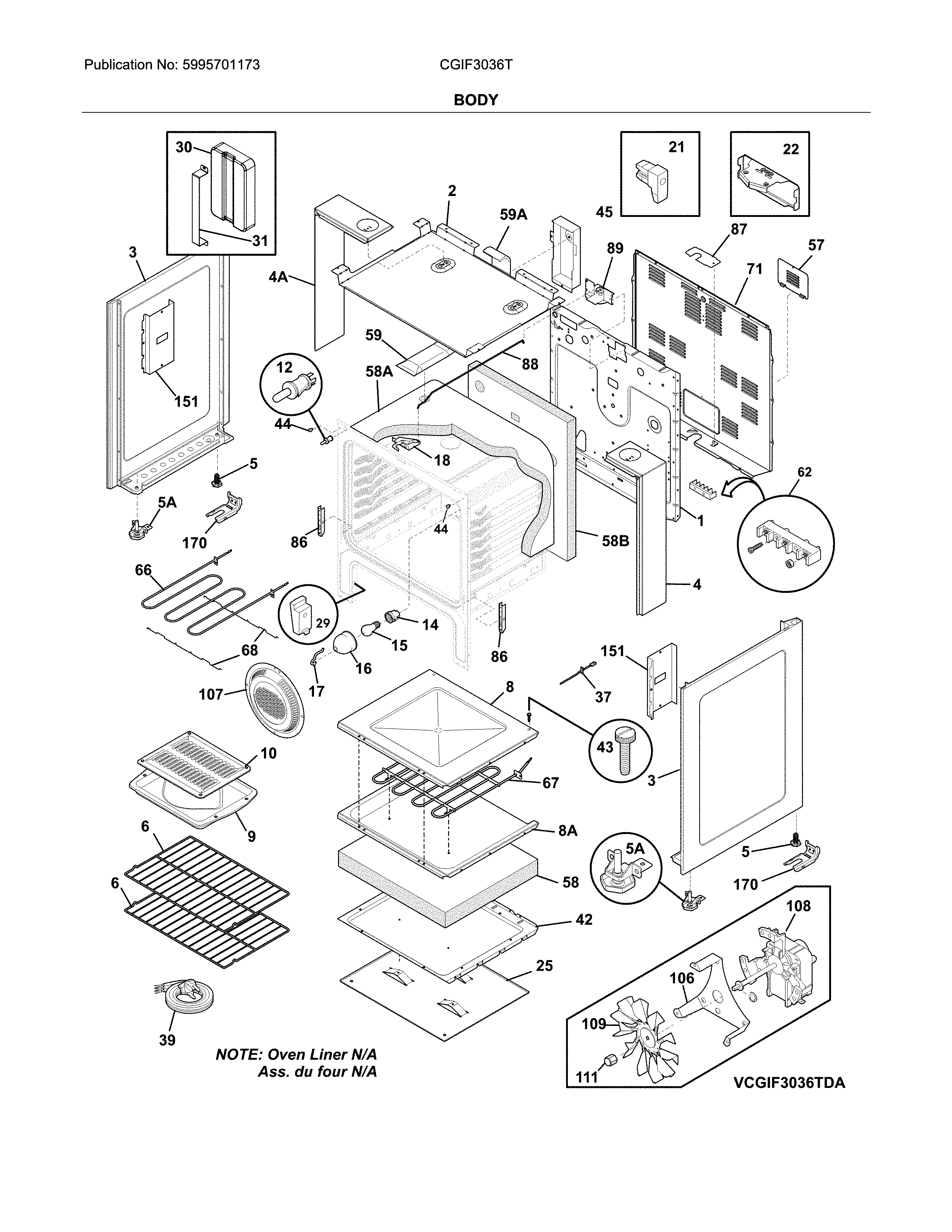 Frigidaire CGIF3036TFB body diagram