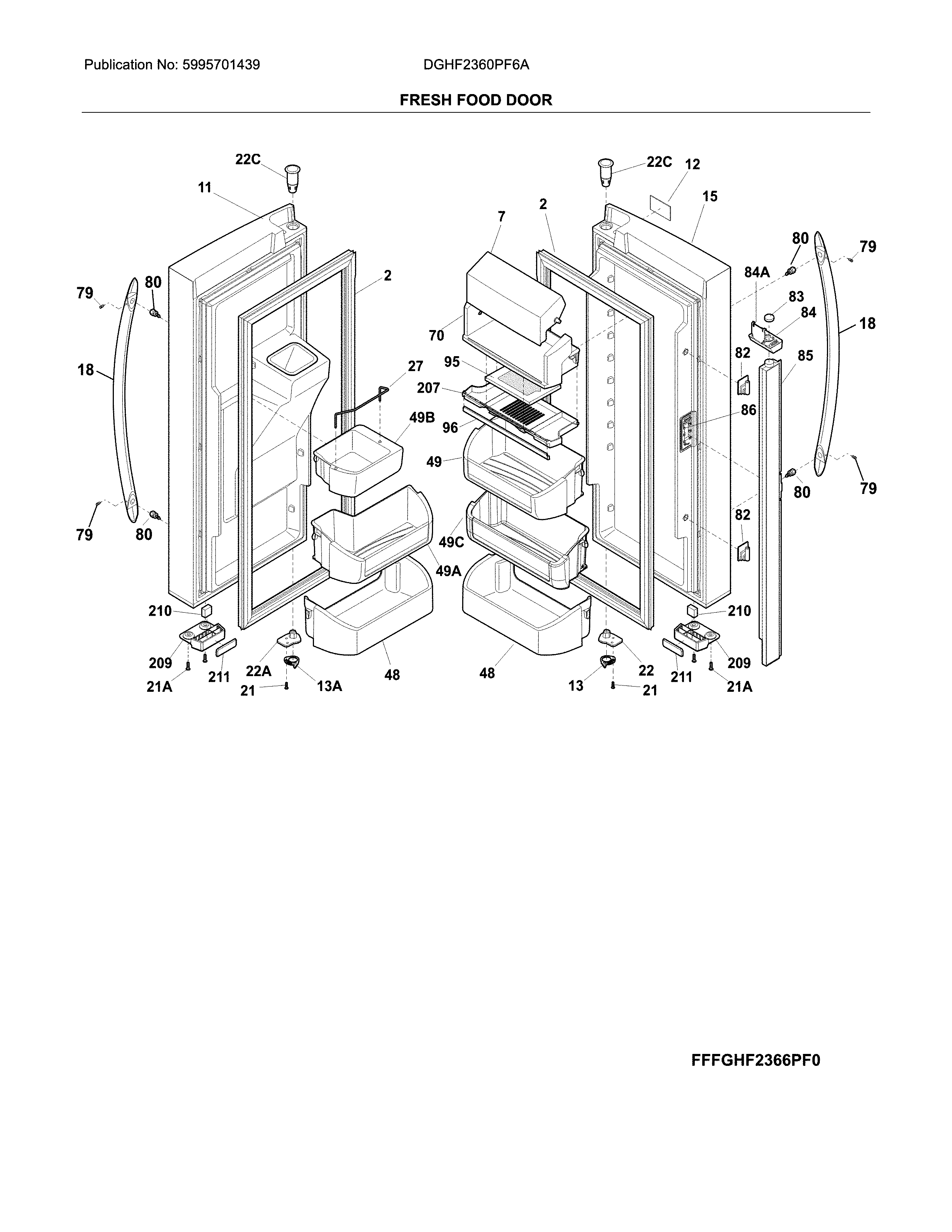 Frigidaire DGHF2360PF6A fresh food door diagram