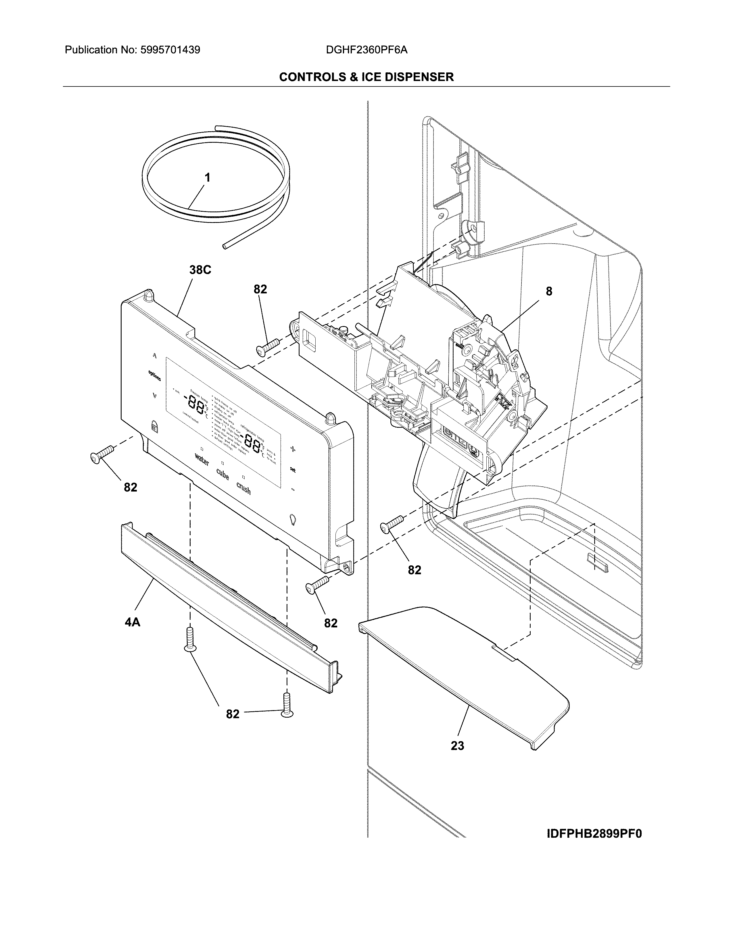 Frigidaire DGHF2360PF6A controls & ice dispenser diagram