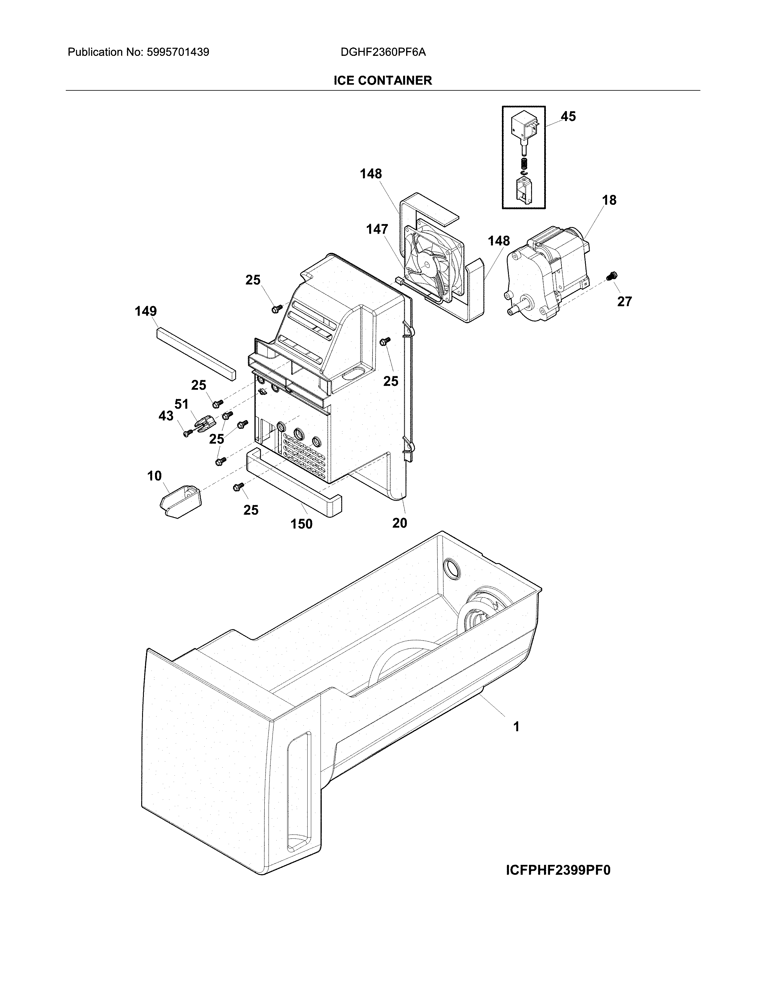 Frigidaire DGHF2360PF6A ice container diagram