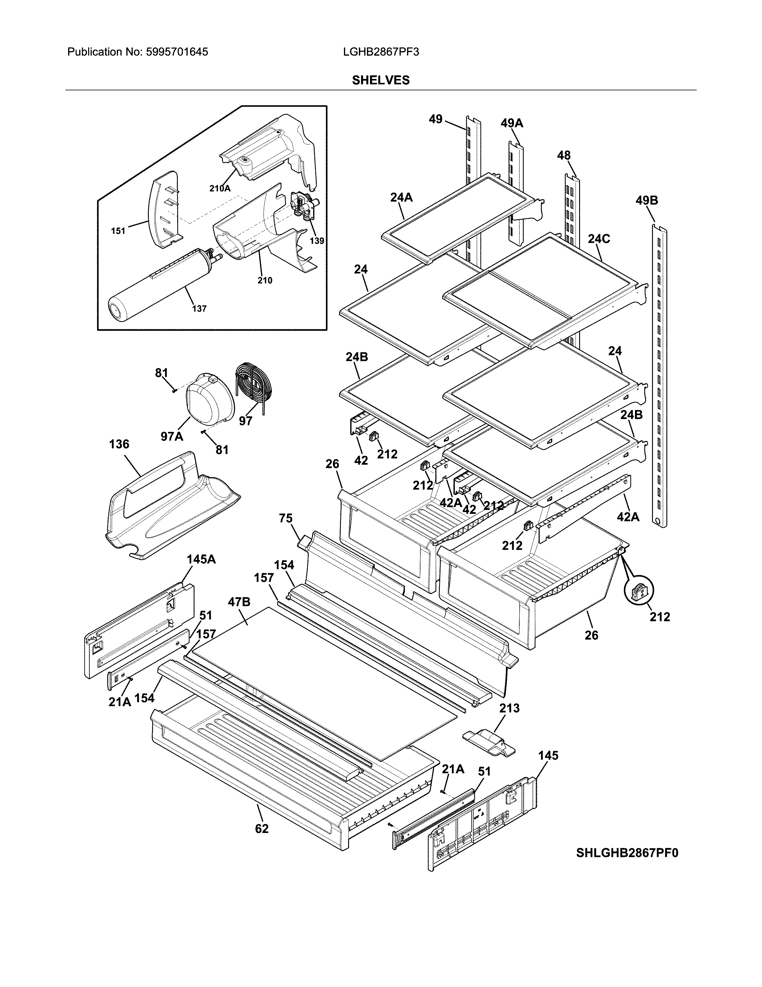 Frigidaire LGHB2867PF3 shelves diagram