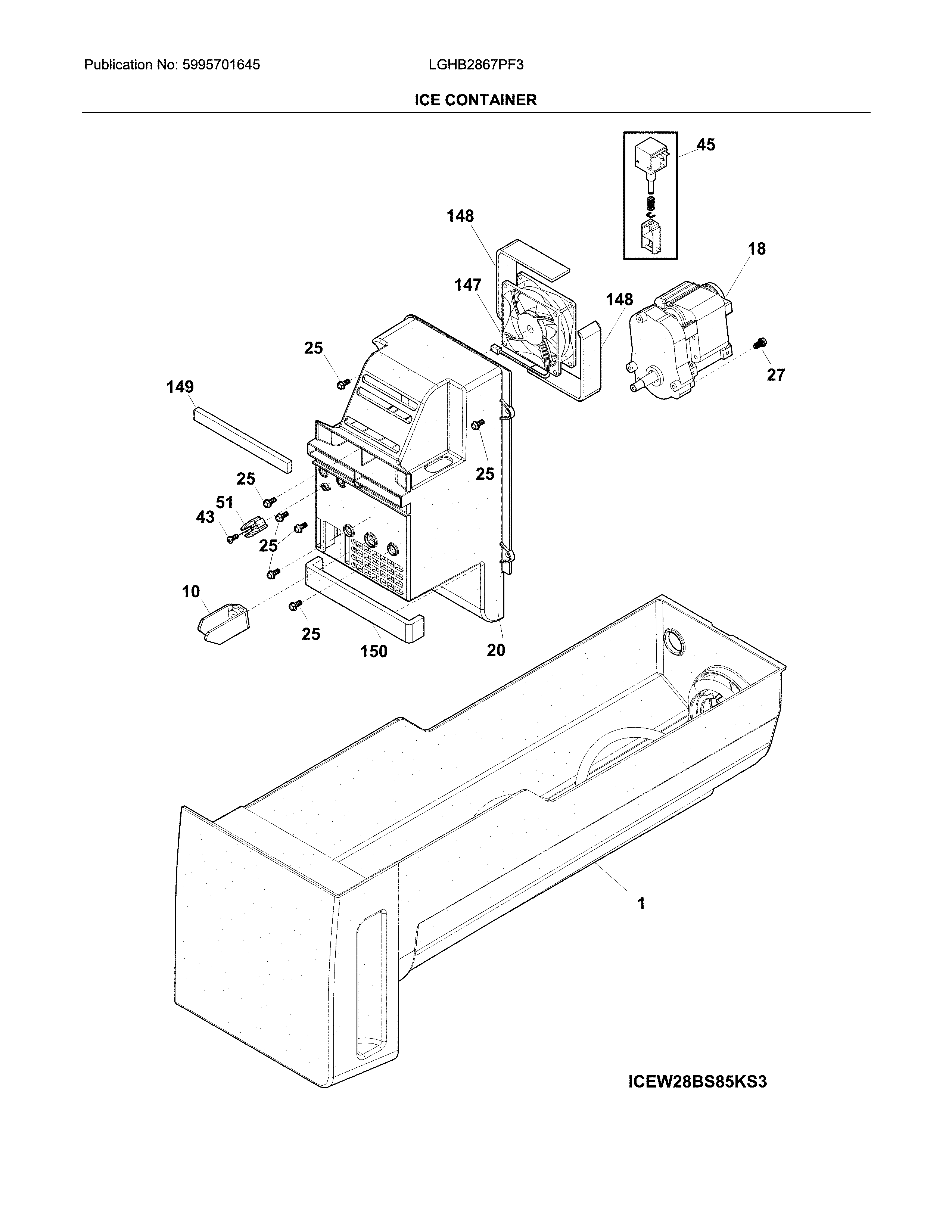 Frigidaire LGHB2867PF3 ice container diagram