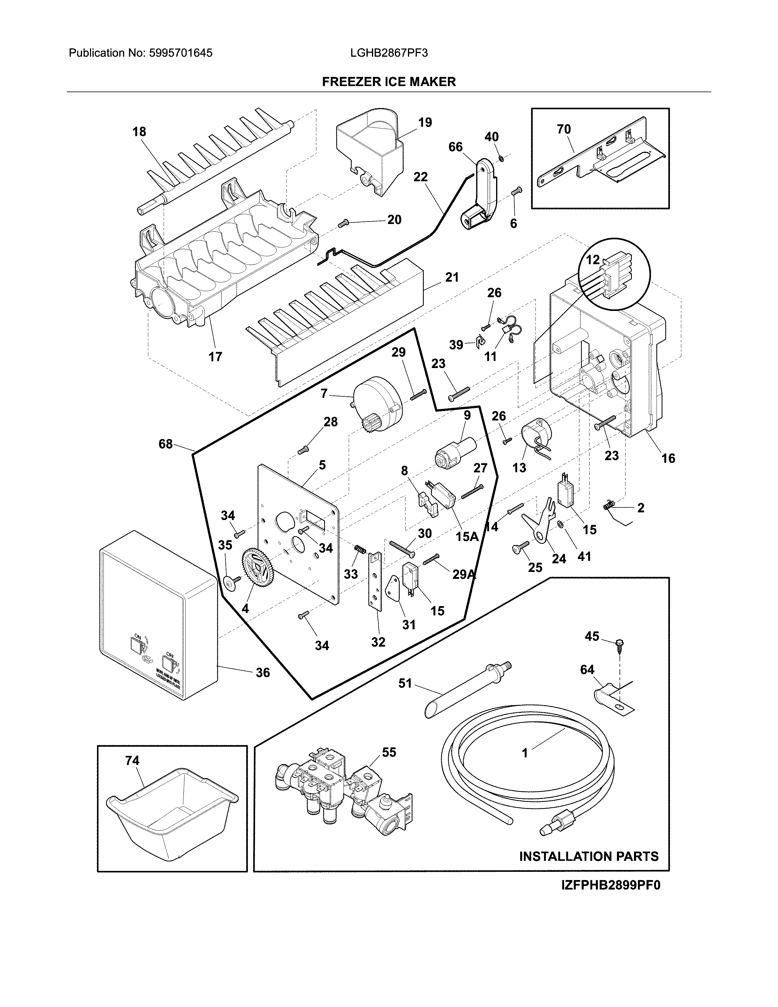Frigidaire LGHB2867PF3 freezer ice maker diagram