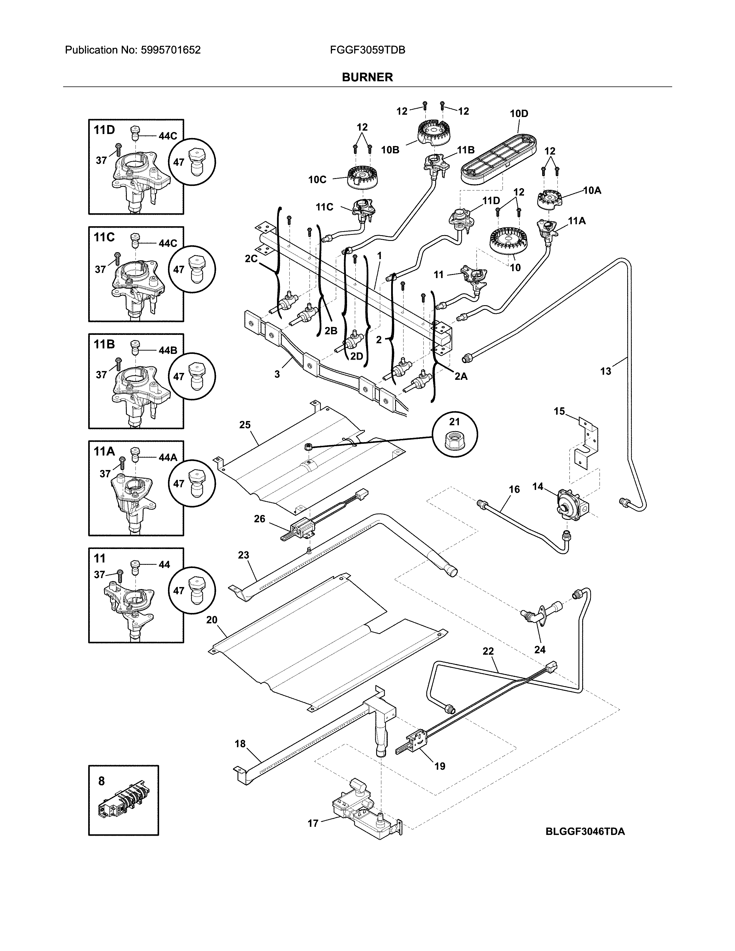 Frigidaire FGGF3059TDB burner diagram
