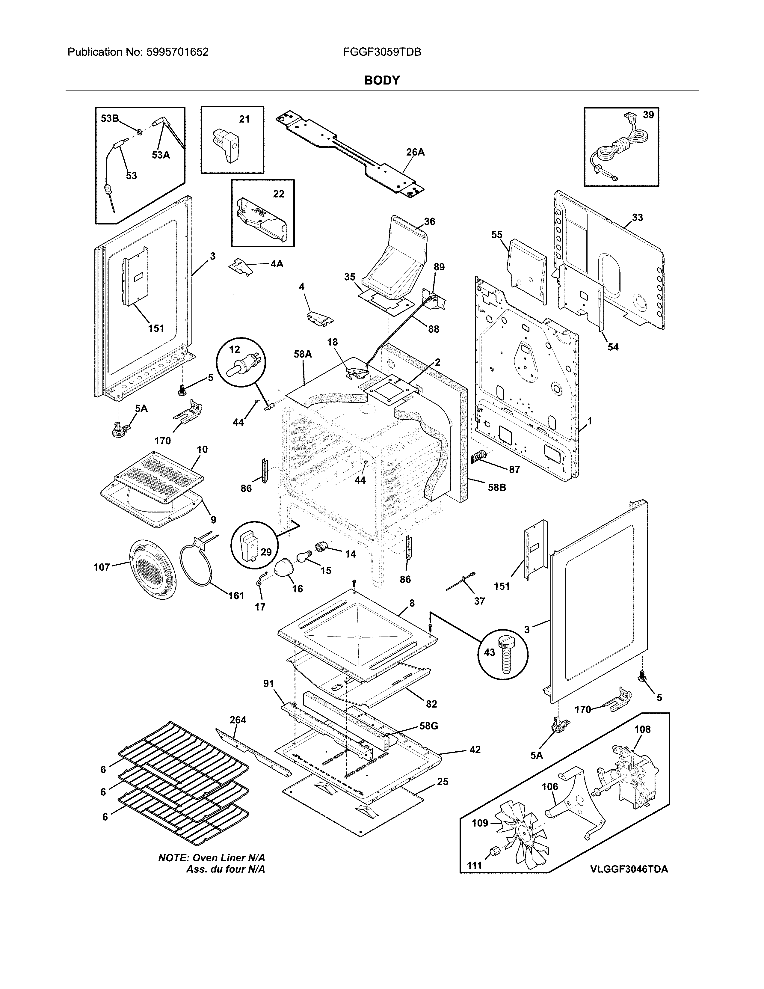 Frigidaire FGGF3059TDB body diagram