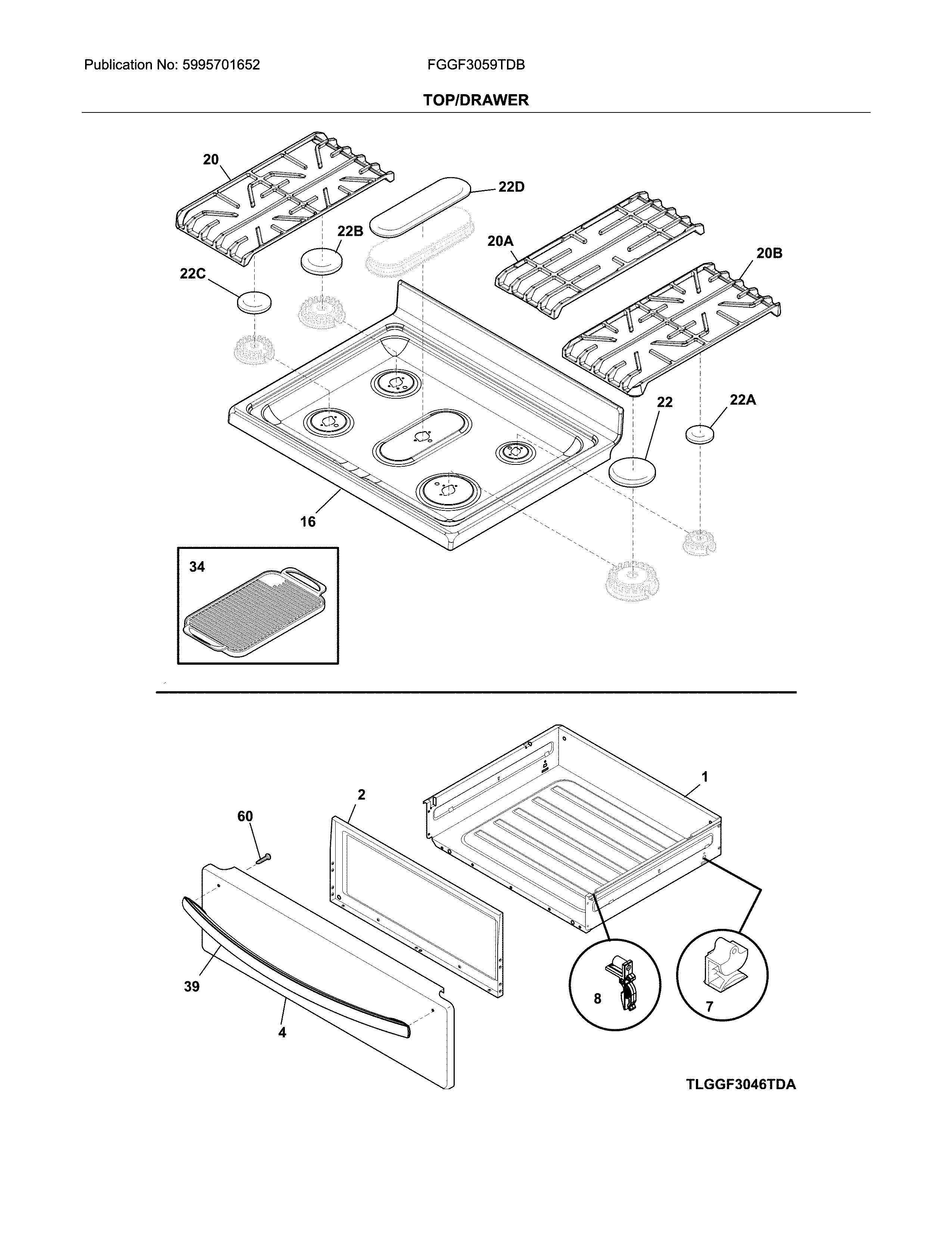 Frigidaire FGGF3059TDB top/drawer diagram