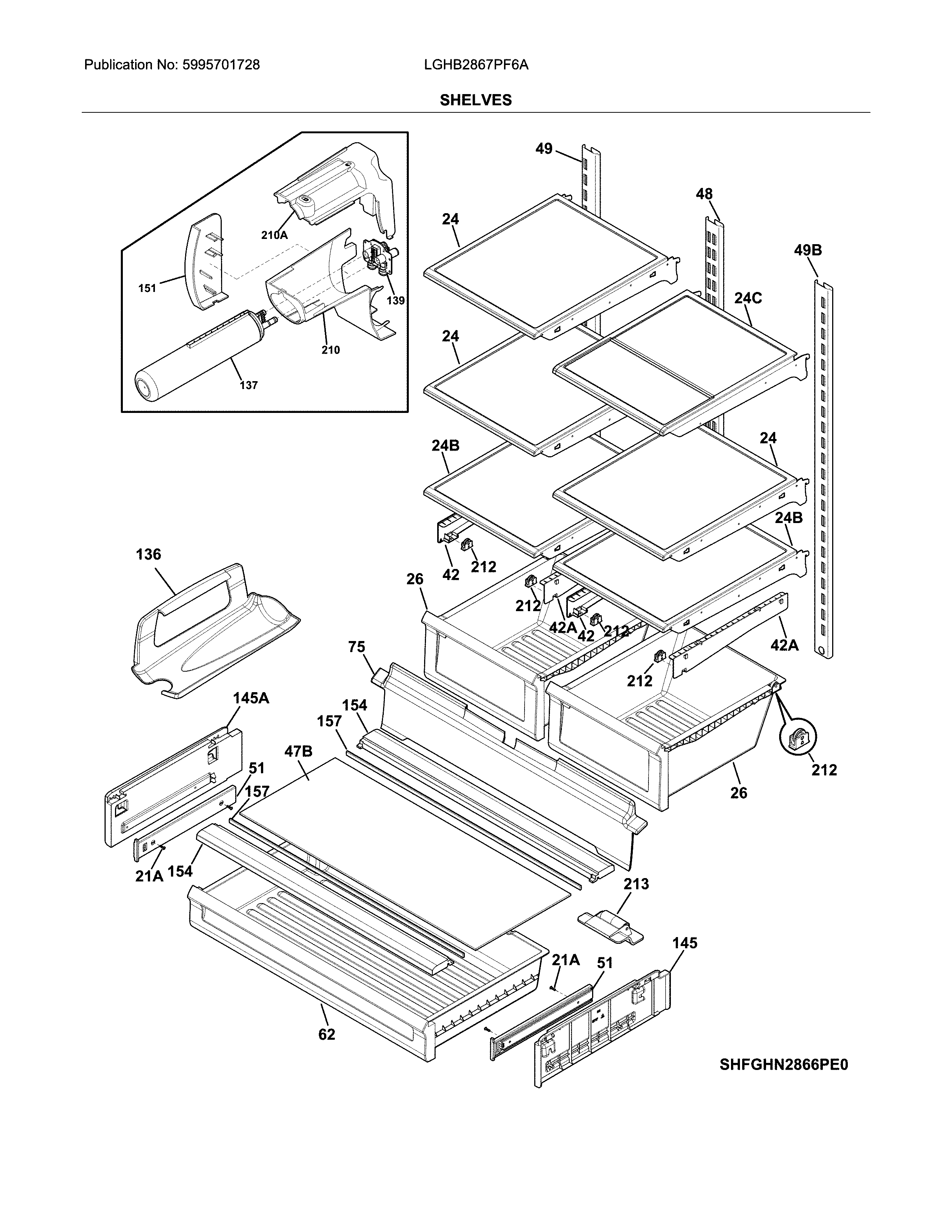 Frigidaire LGHB2867PF6A shelves diagram