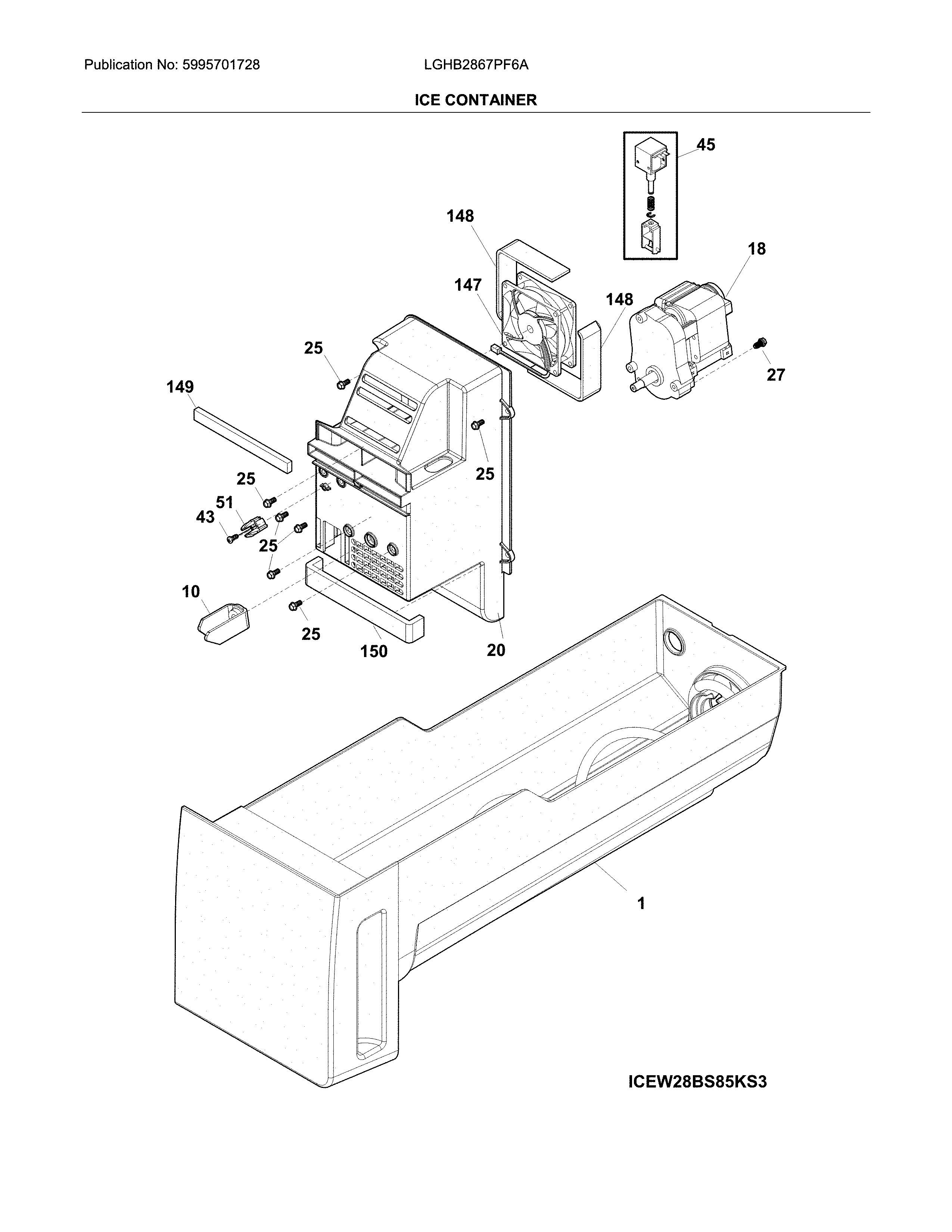 Frigidaire LGHB2867PF6A ice container diagram