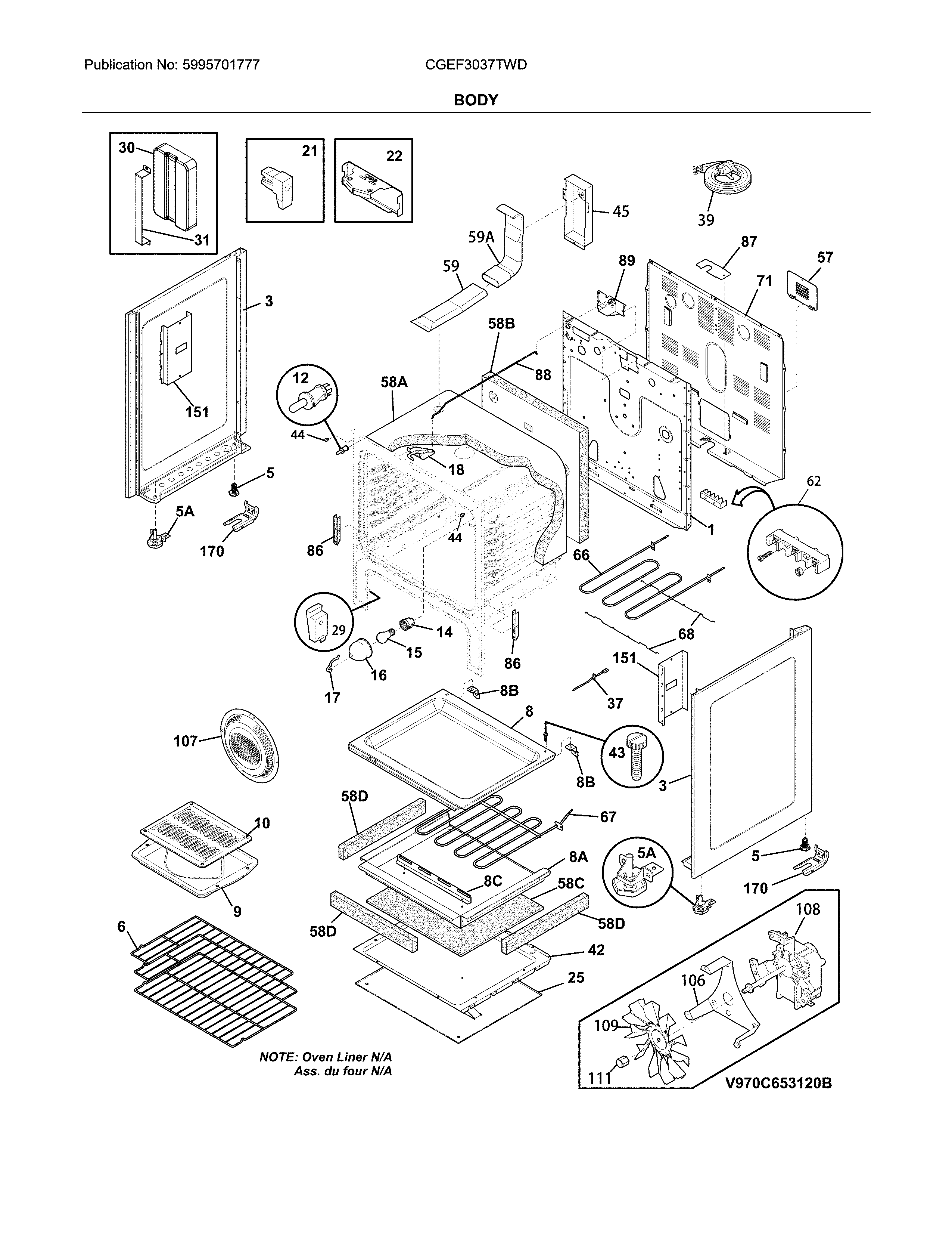 Frigidaire CGEF3037TWD body diagram